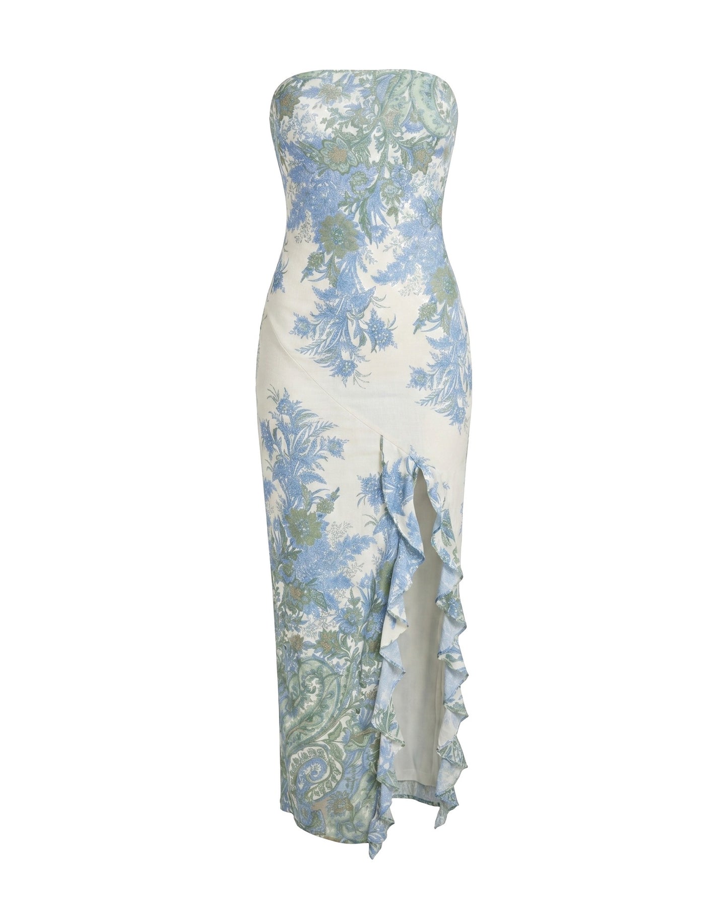 Milena Women's Maxi Dress | Strapless | Ruches Split