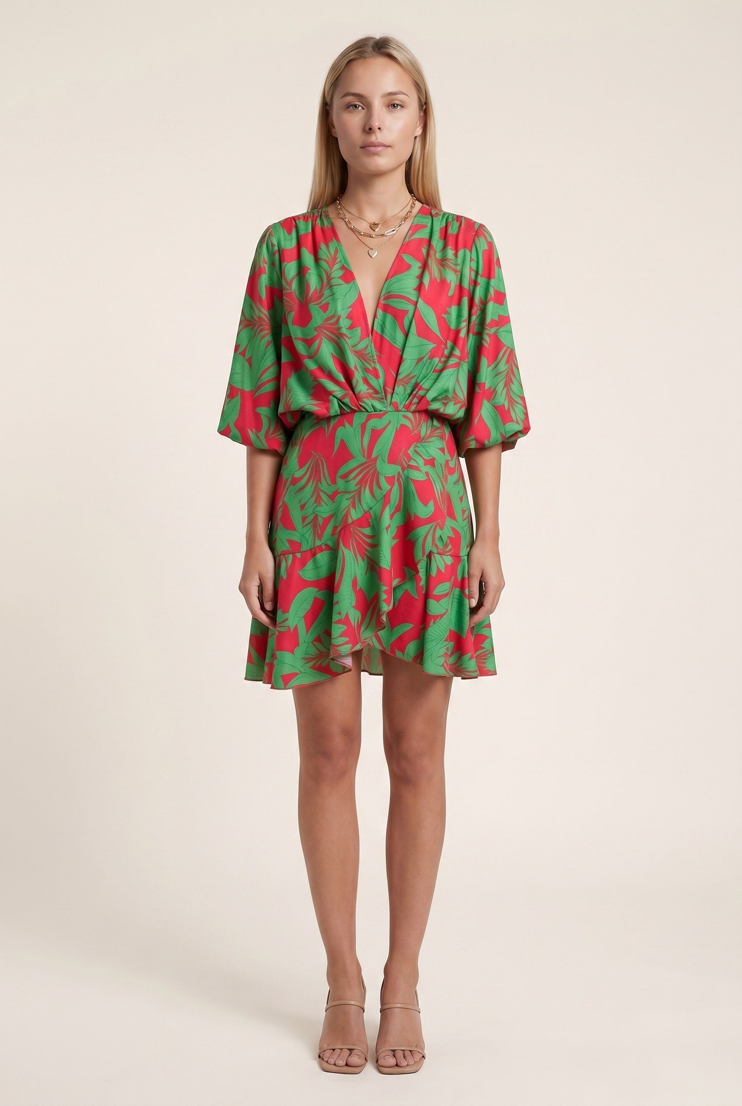 Pamela Dames Mini Jurk | Psychedelische Golfprint | Wikkel V-Hals