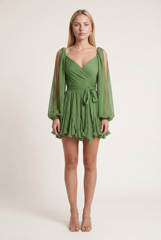 Chantal Dames Mini Jurk | Open Schouder Mouwen | Geplooide Rok