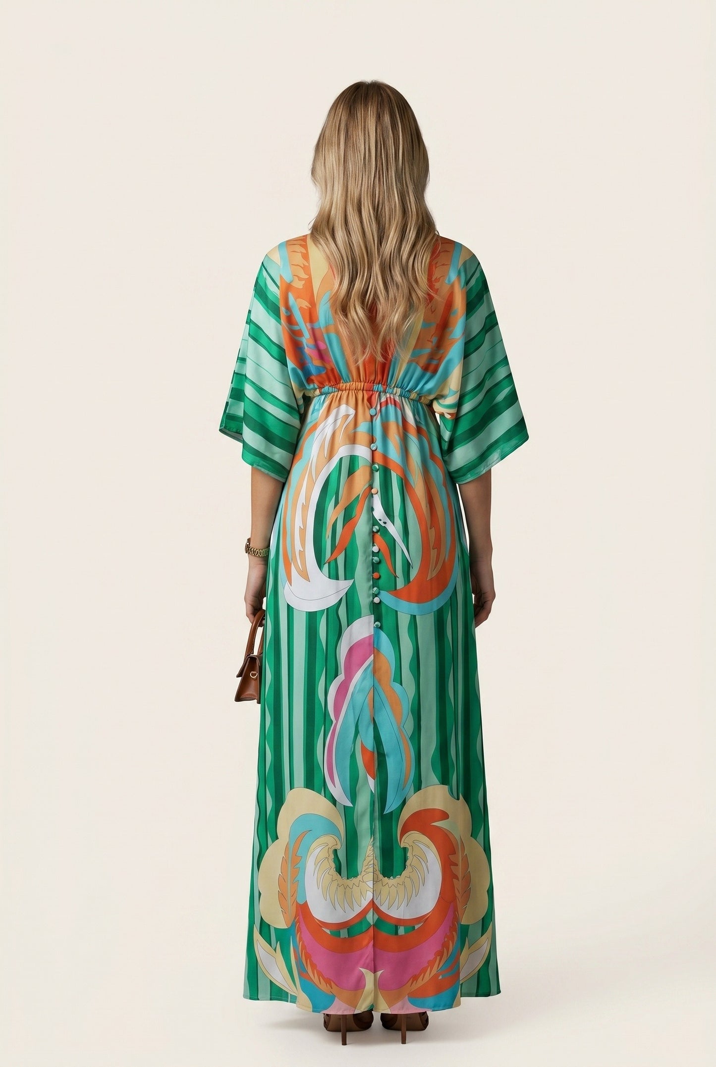 Monique Dames Maxi Jurk | Psychedelische Print | Kimono Mouwen