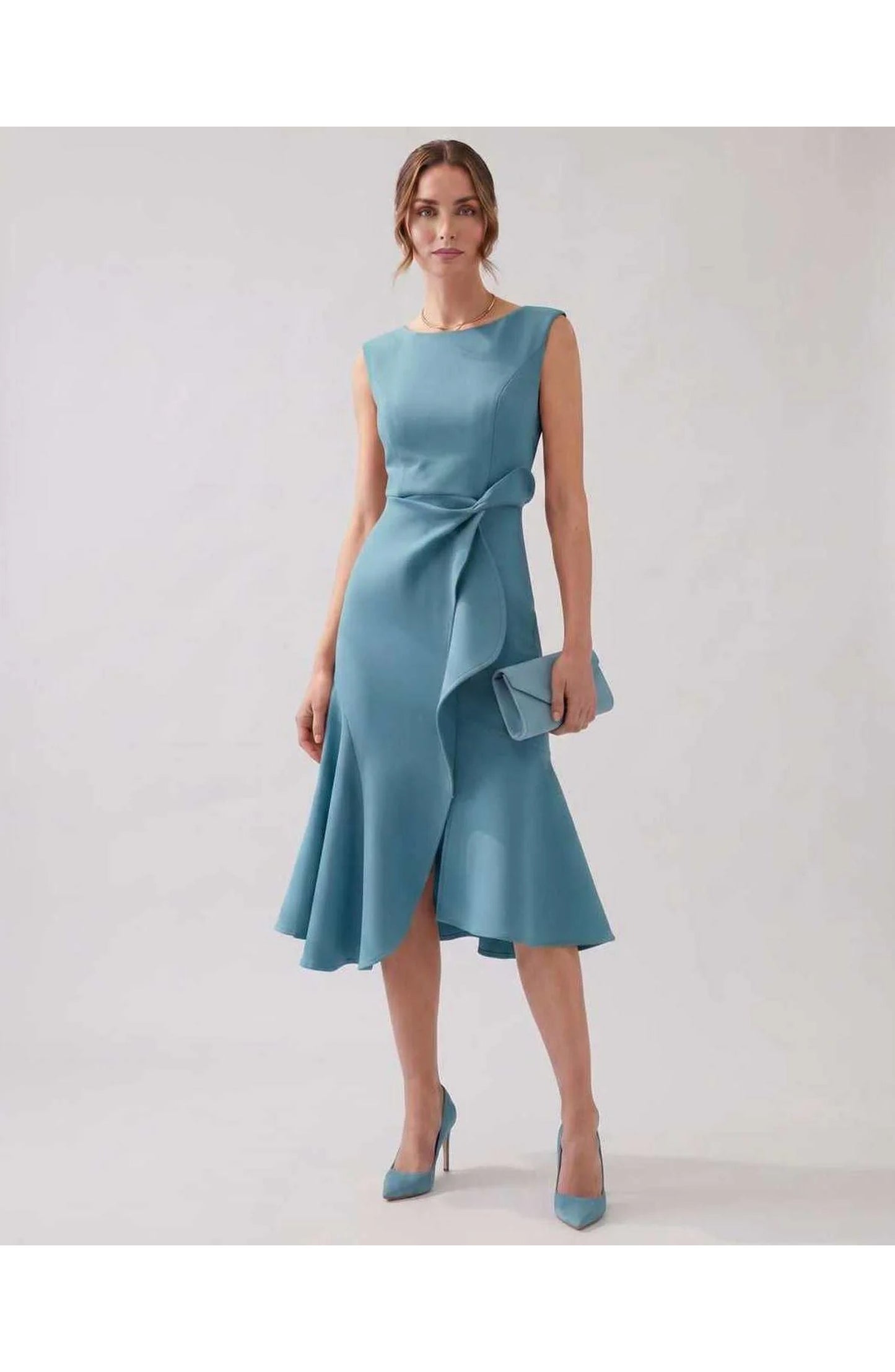 Manon Dames Midi Jurk | Ruffle Wrap Detail | Uitlopende Zoom