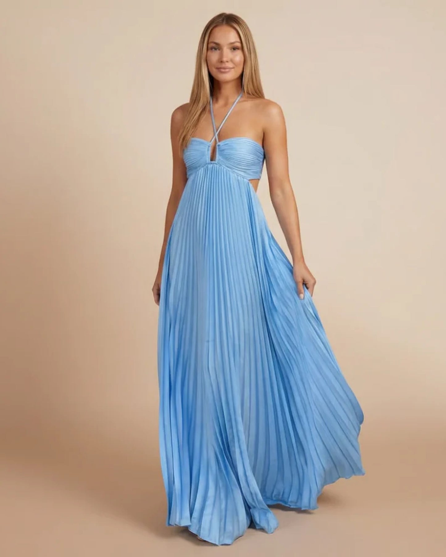 Marielle Women's Maxi Dress | Halter Neck | Pleated Skirt