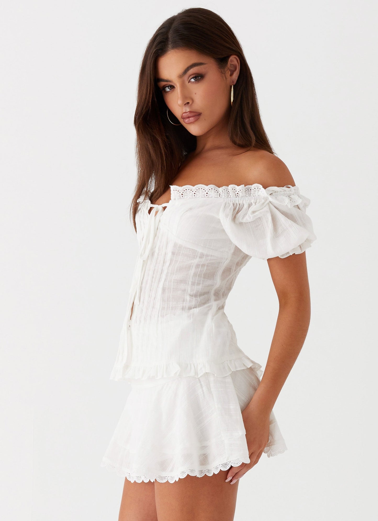 Liora Puff Sleeve Top – Off-Shoulder Kanten Top 23