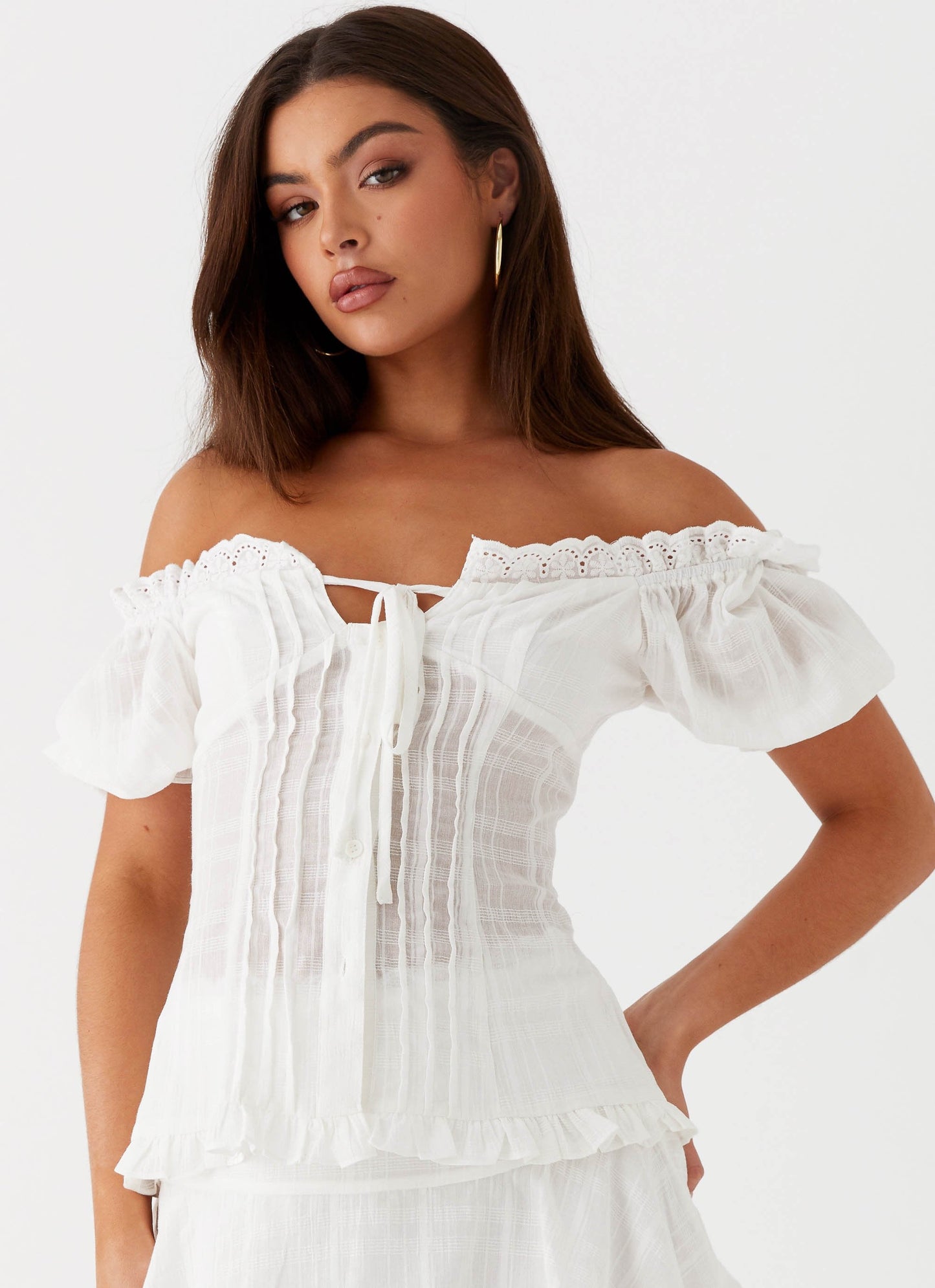 Liora Puff Sleeve Top – Off-Shoulder Kanten Top 18