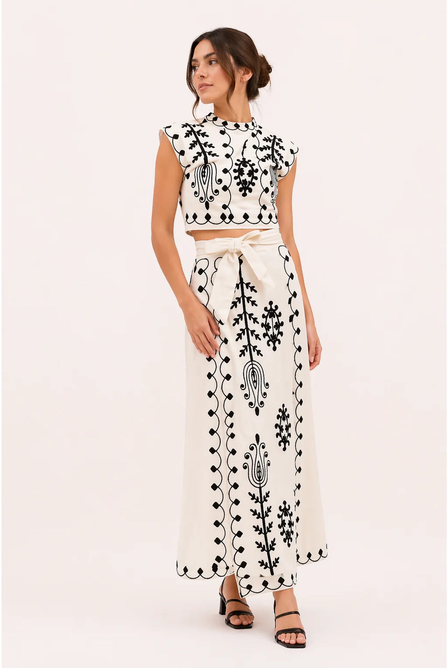 Ségolène Co-Ord Set | Embroidered Motif | Maxi Skirt