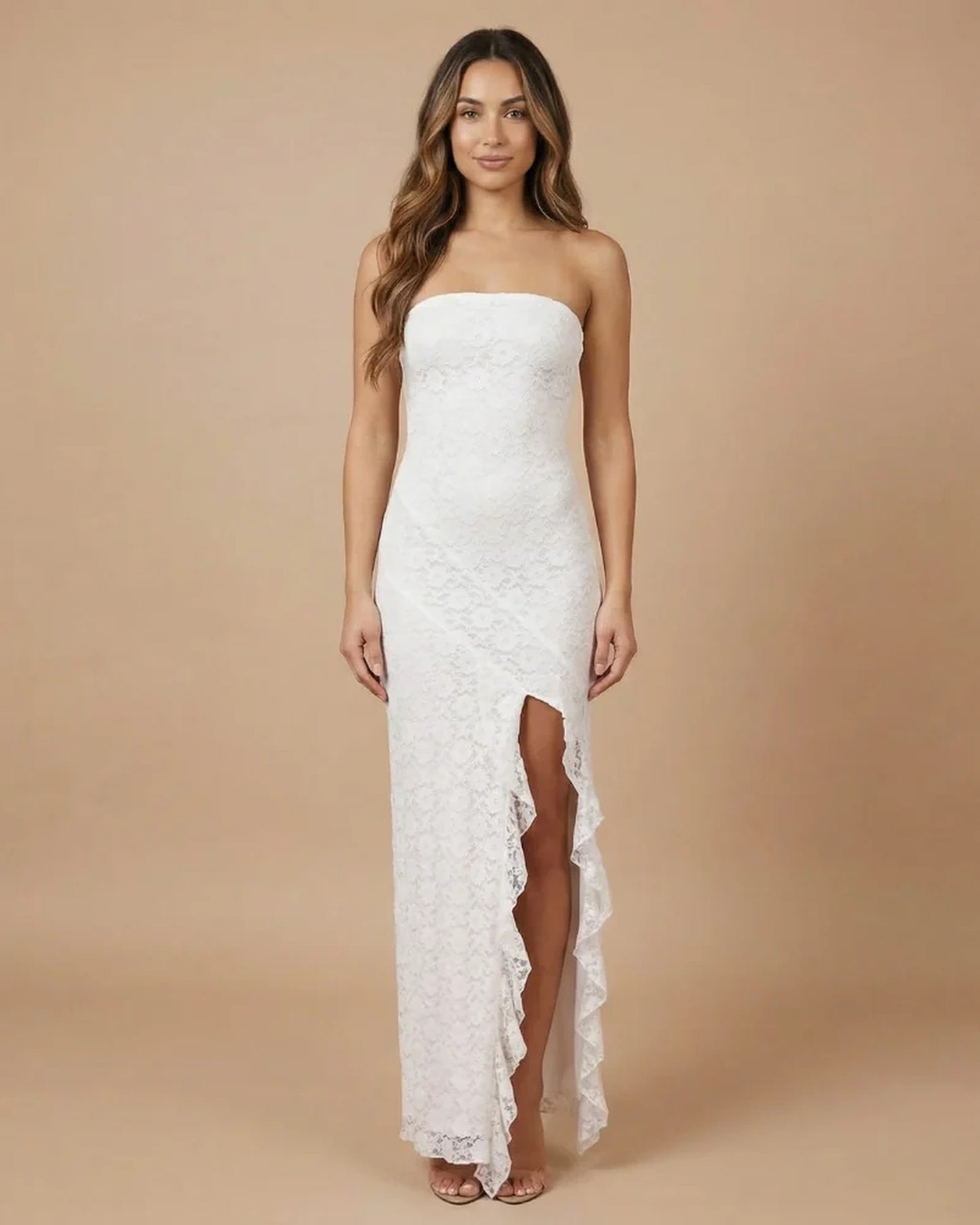 Milena Women's Maxi Dress | Strapless | Ruches Split