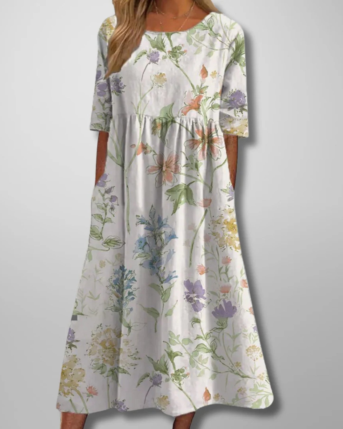 Cléophée Dames Midi Jurk | Bloemenprint | Halve Mouwen