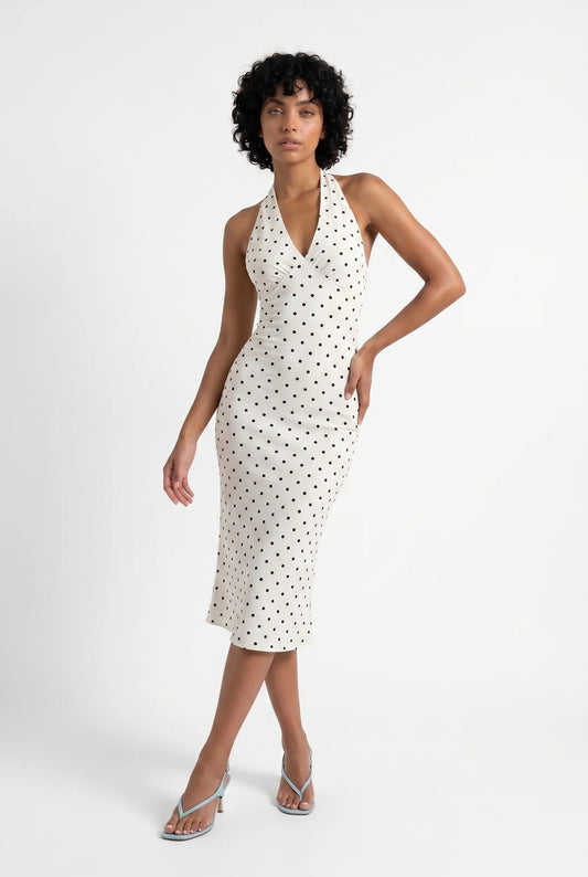 Filomène Dames Midi Jurk | Halterneck | Polkadot