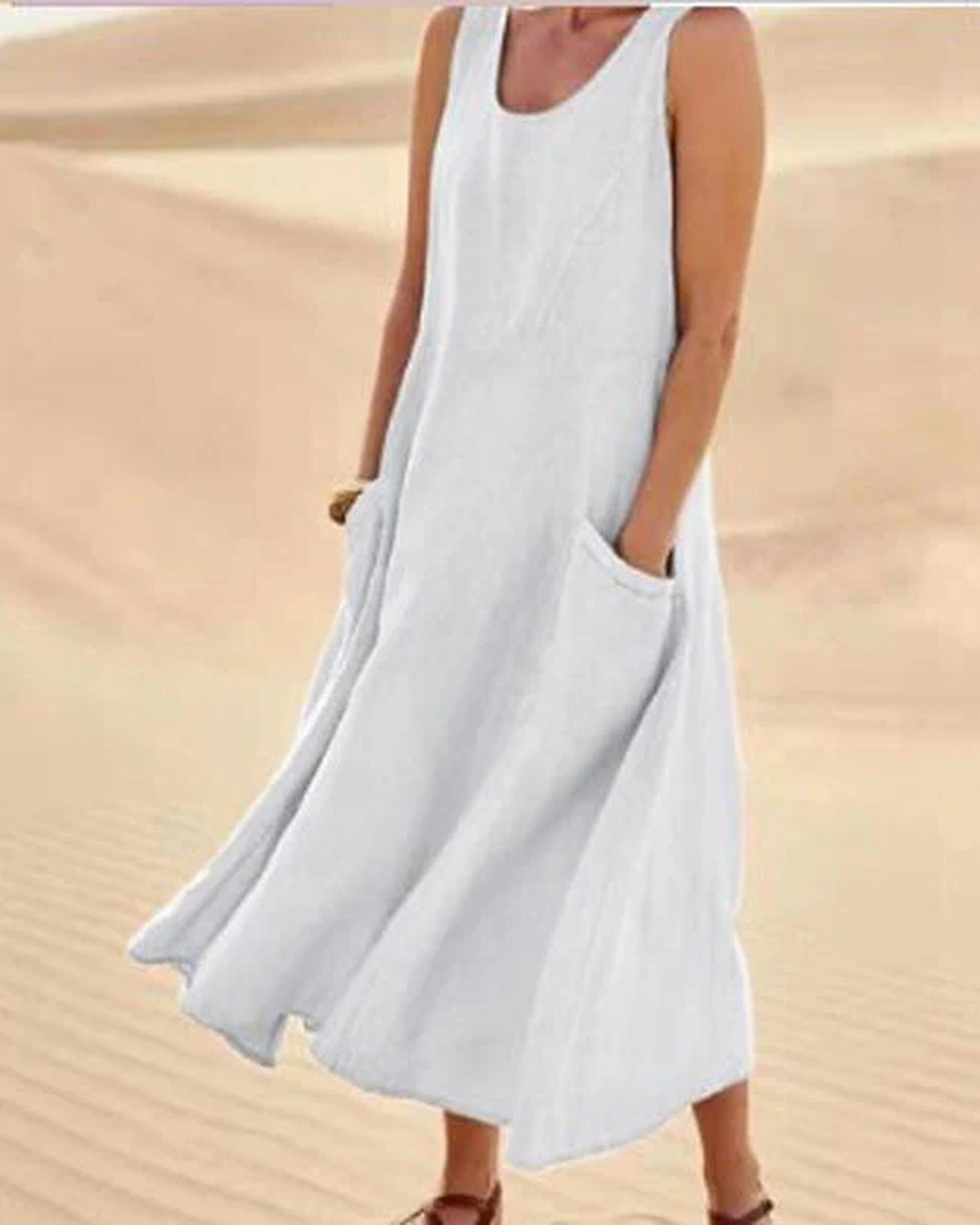 Amicie Dames Maxi Jurk | Mouwloos Model | Zakken Aan Zijkant