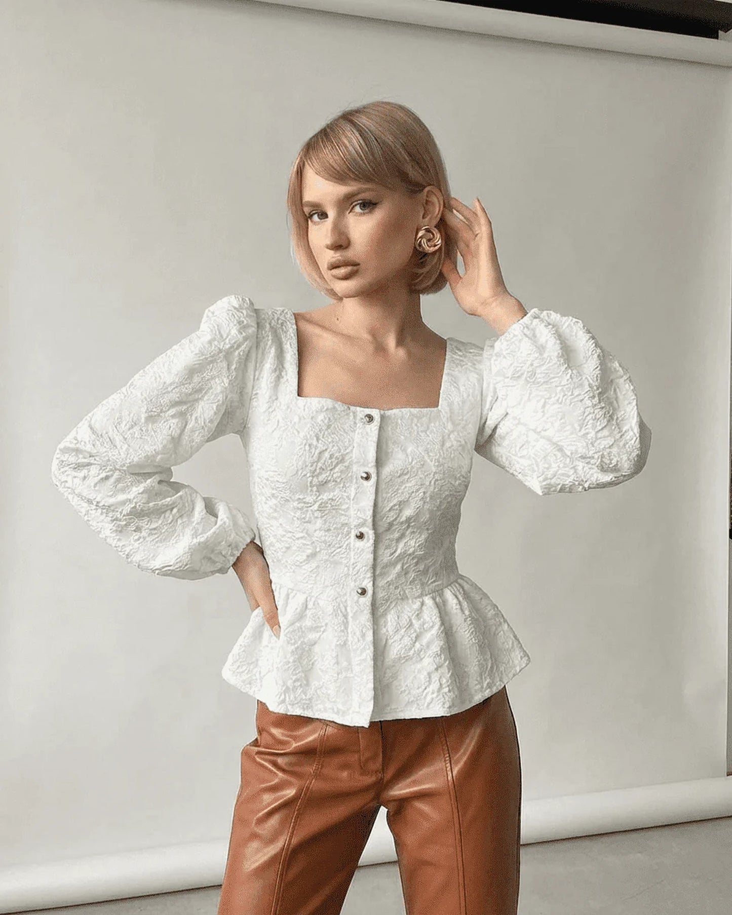 Aiglantine Dames Top | Peplum | Pofmouwen