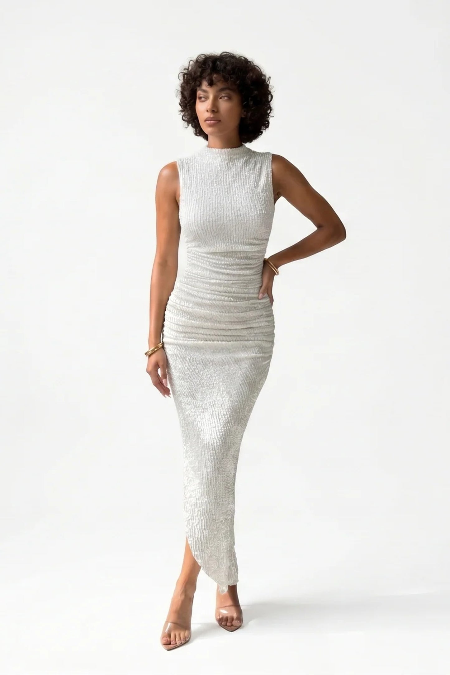Women’s Midi Dress | Pleated Glitter | High Neck Sleeveless