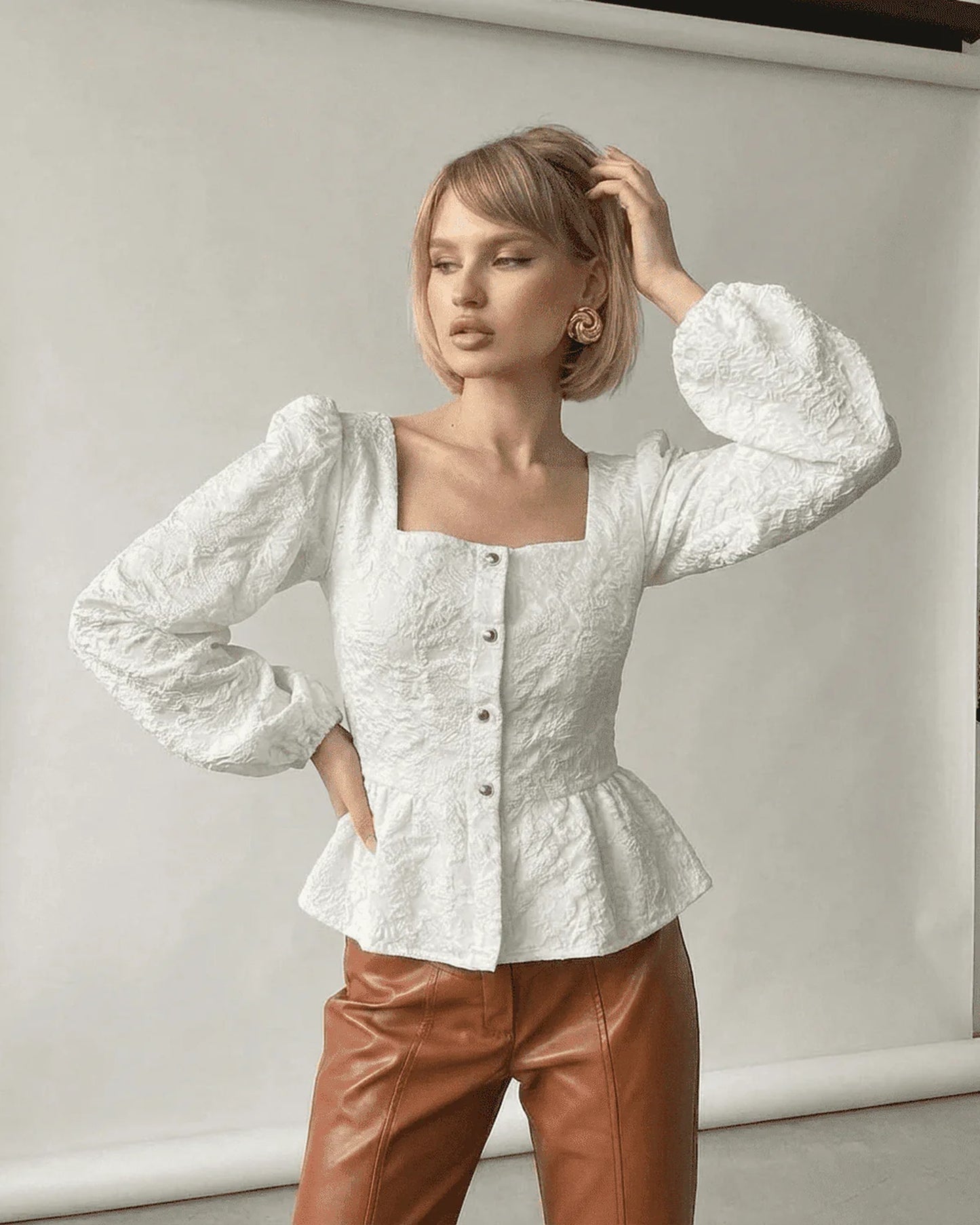 Aiglantine Dames Top | Peplum | Pofmouwen
