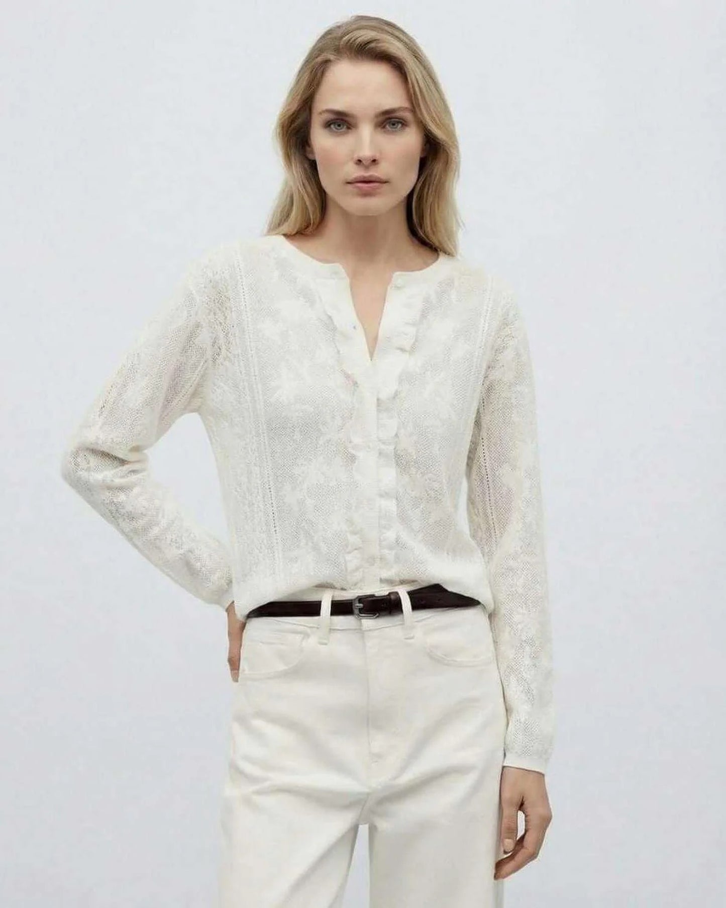 Louane Dames Top | V-Hals met Ruches | Kanten Textuur