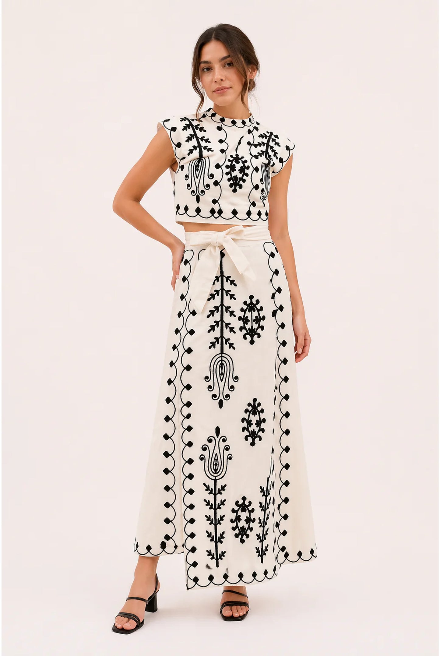 Ségolène Co-Ord Set | Embroidered Motif | Maxi Skirt