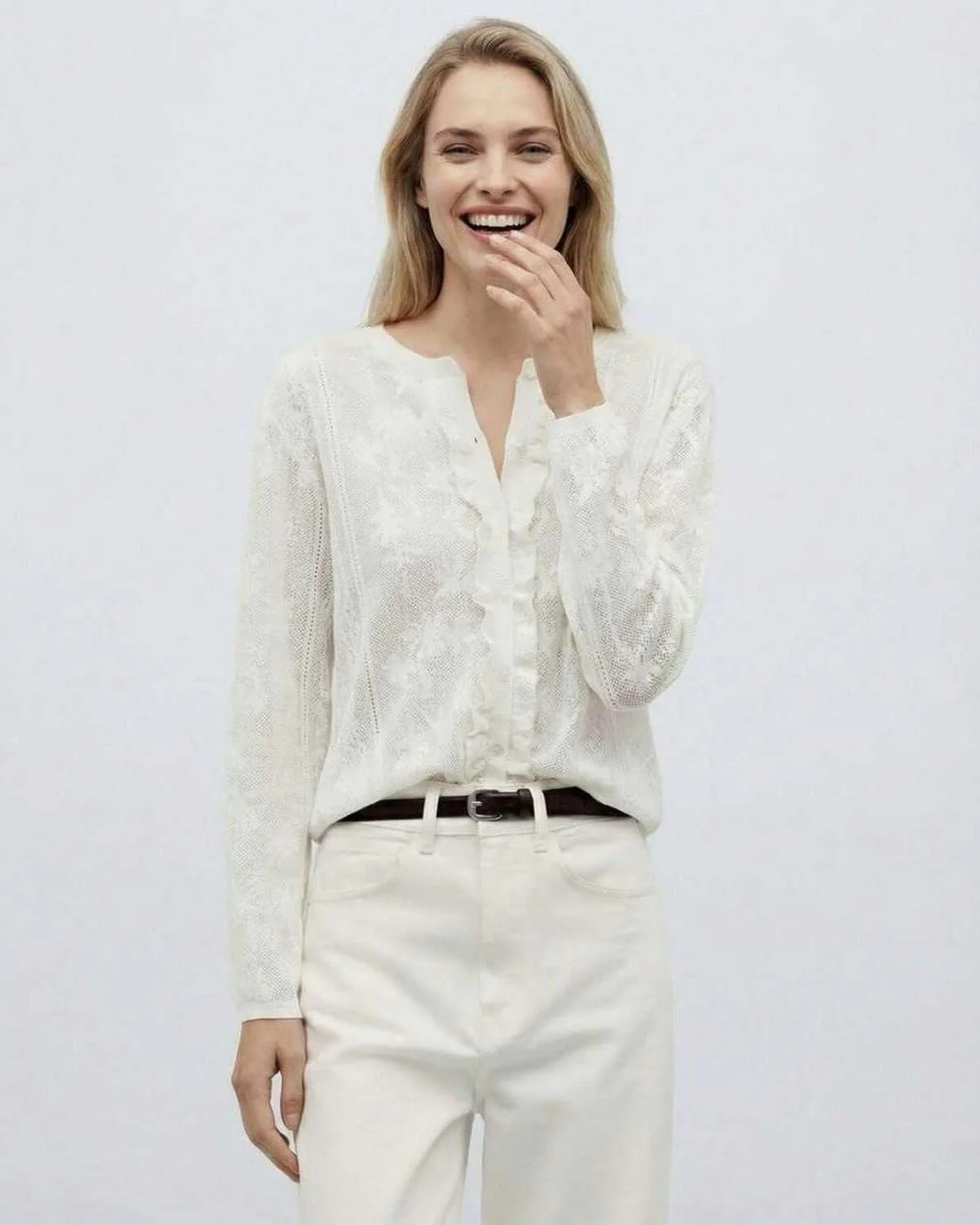 Louane Dames Top | V-Hals met Ruches | Kanten Textuur
