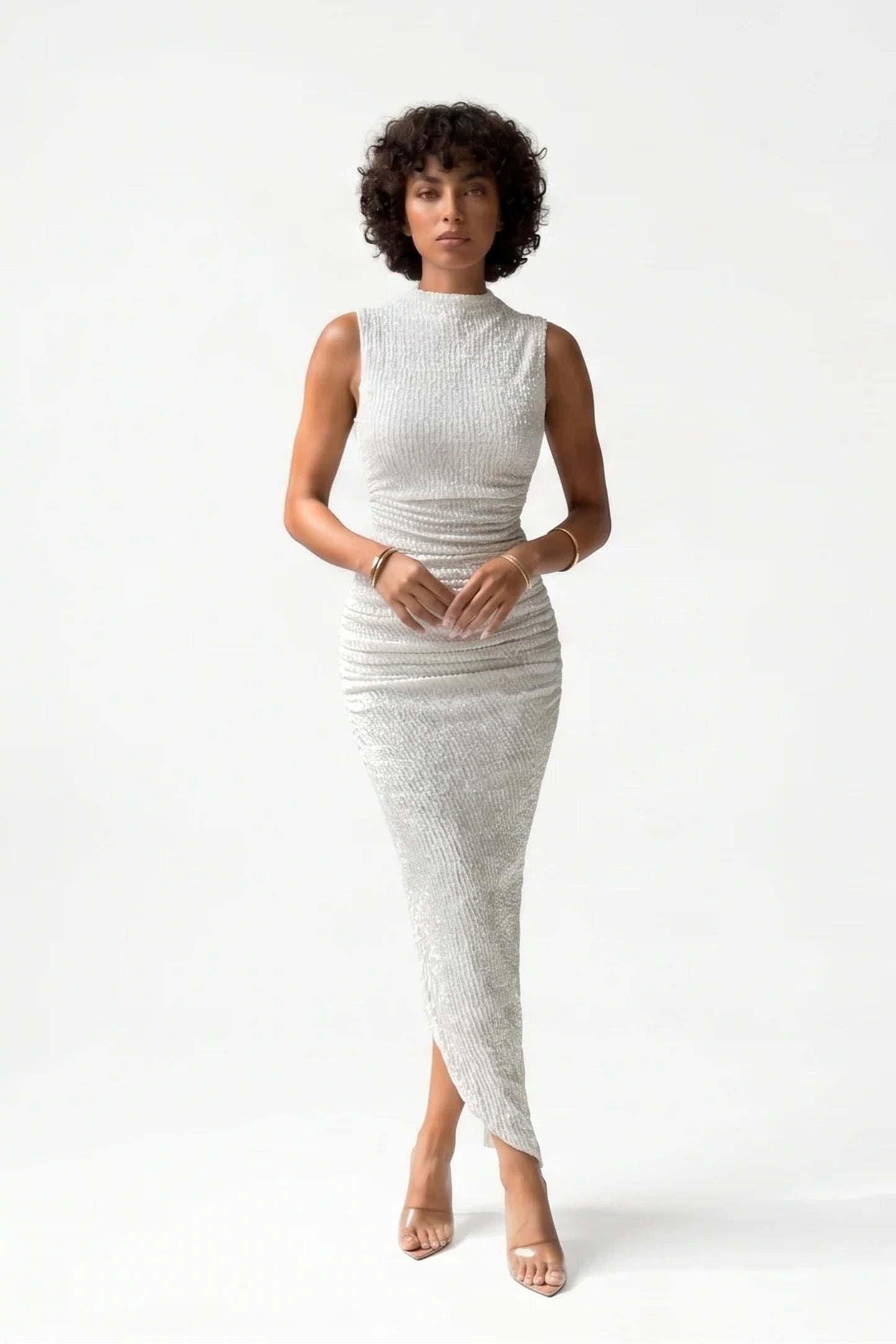 Women’s Midi Dress | Pleated Glitter | High Neck Sleeveless