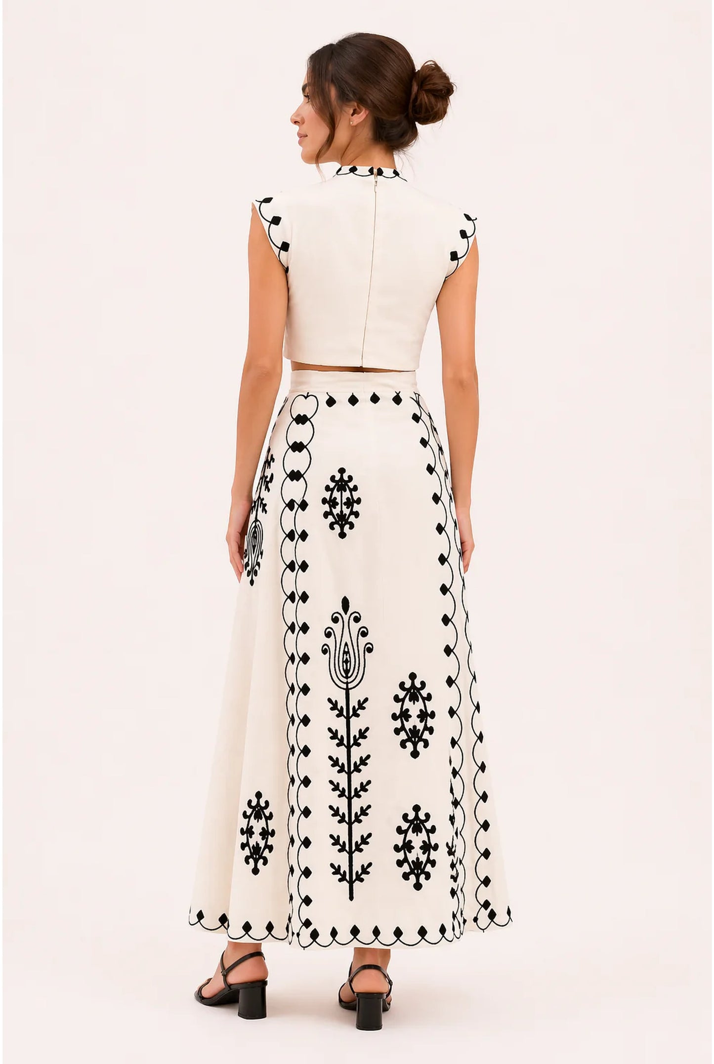 Ségolène Co-Ord Set | Embroidered Motif | Maxi Skirt