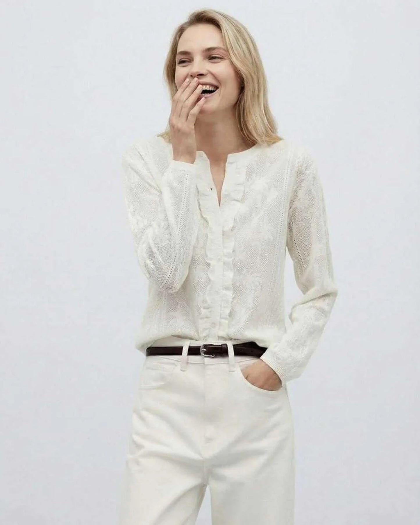 Louane Dames Top | V-Hals met Ruches | Kanten Textuur
