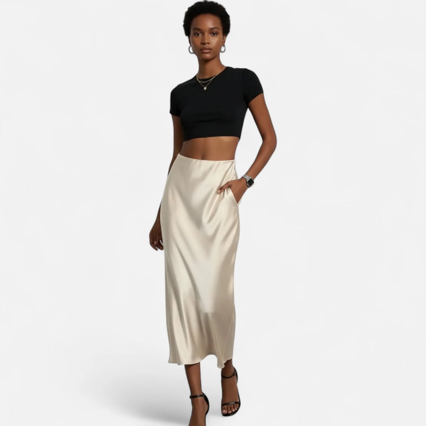 Garland Women's Skirt | Satin Midi | Flared Hem