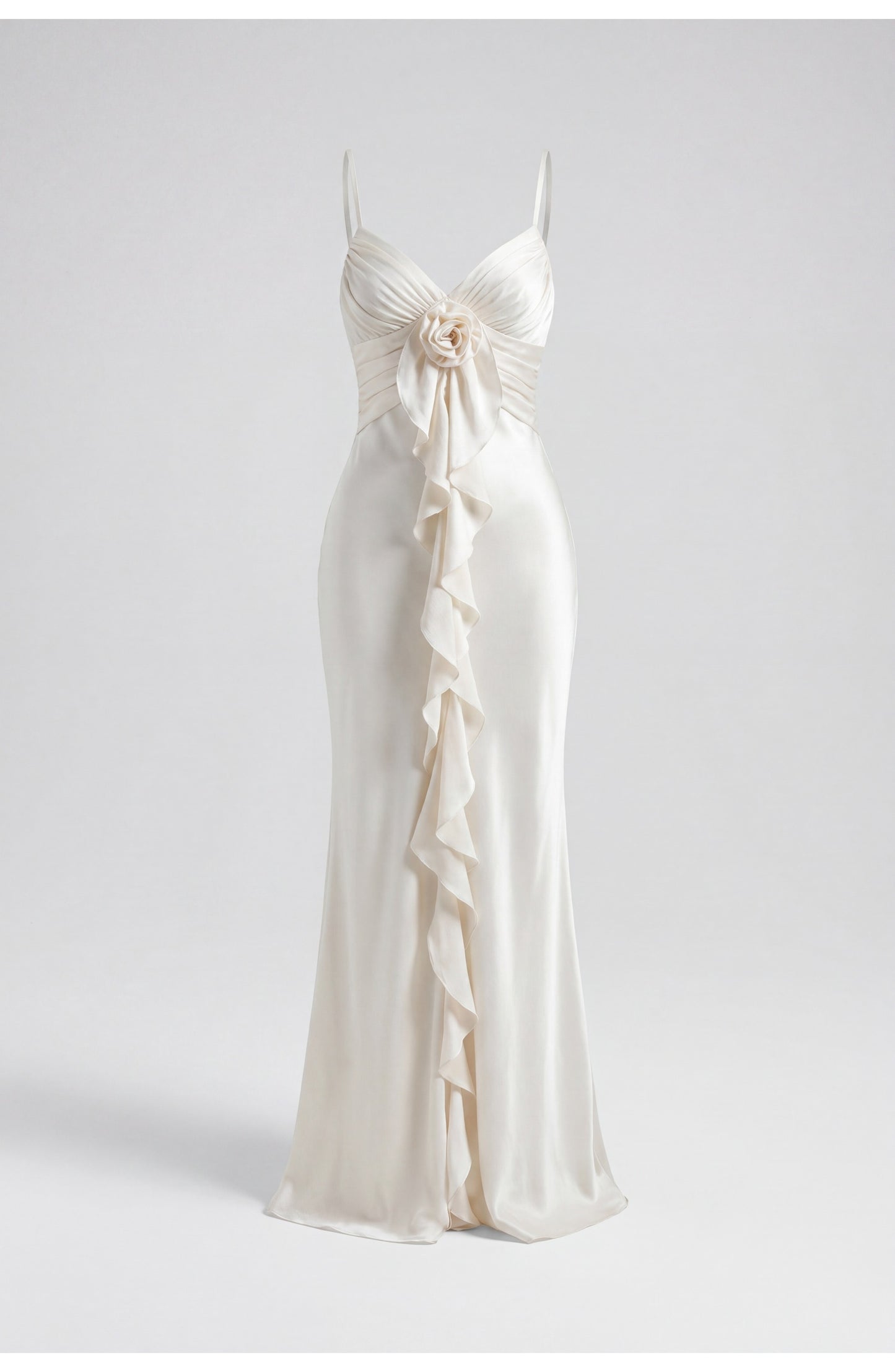 Dames Maxi Jurk | V-Hals Bandjes | Verticale Ruche Detail