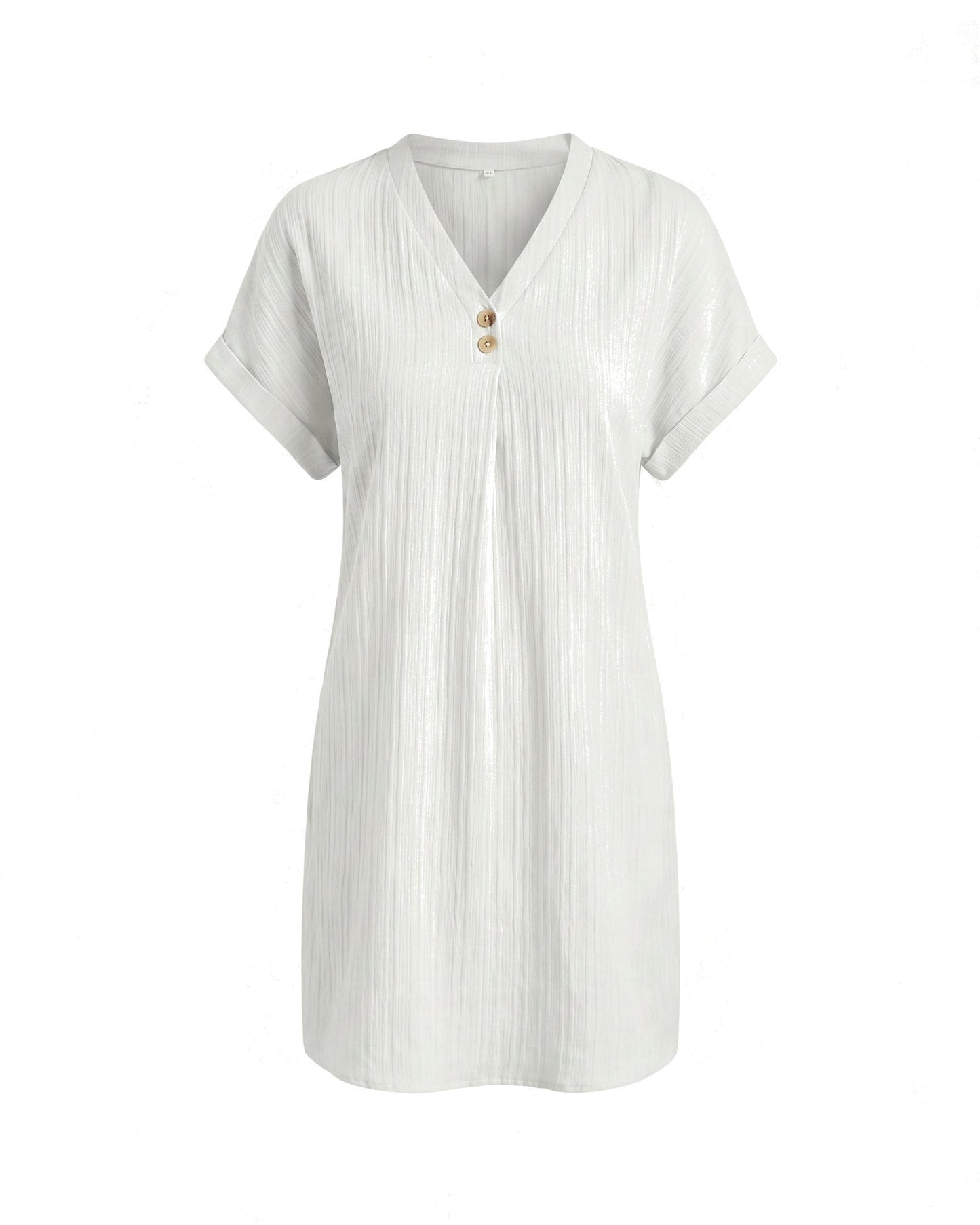 Magalie Women's Mini Dress | V-Neck with Buttons | Short Rolled Sleeves