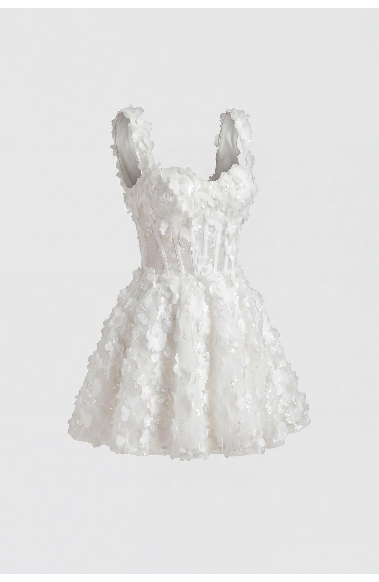 Dames Mini Jurk | 3D Bloemen Applicaties | Vierkante Halslijn