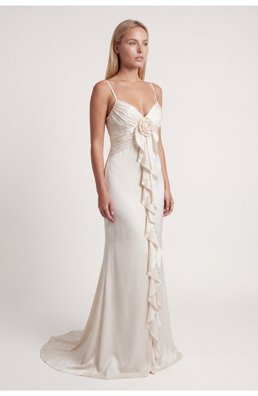 Women's Maxi Dress | V-Neck Straps | Vertical Ruching Detail