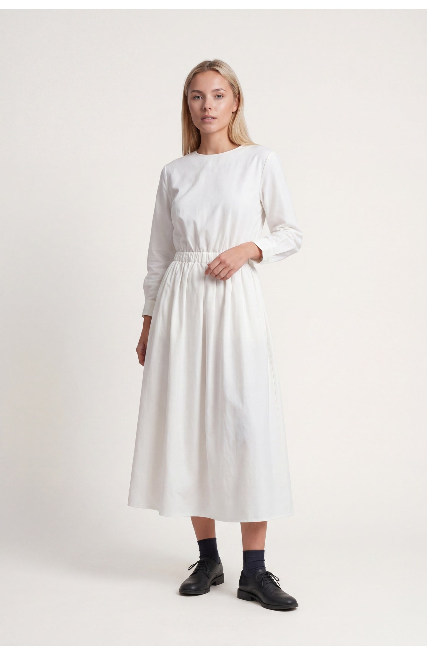 Dames Midi Jurk | Lange Mouwen | Elastische Taille