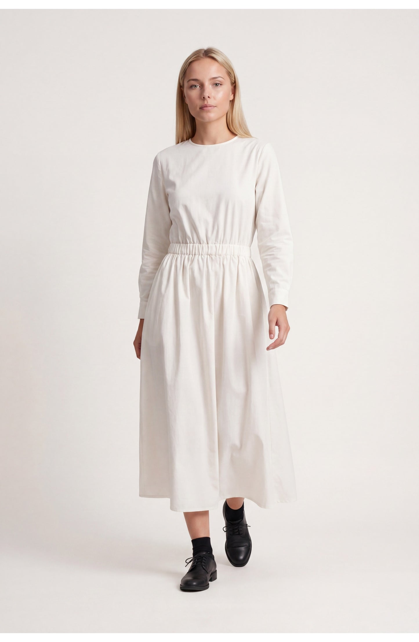 Dames Midi Jurk | Lange Mouwen | Elastische Taille