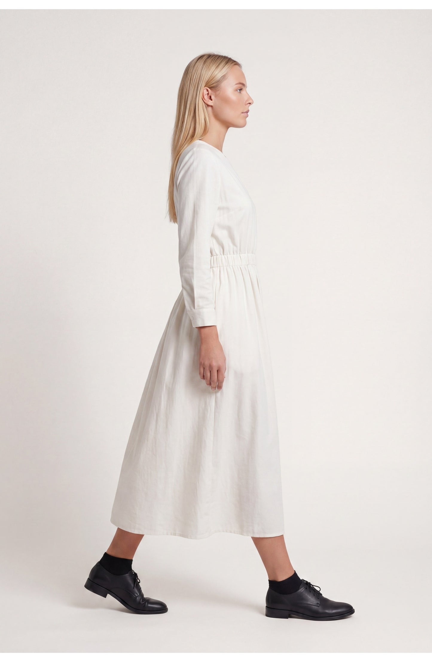 Dames Midi Jurk | Lange Mouwen | Elastische Taille