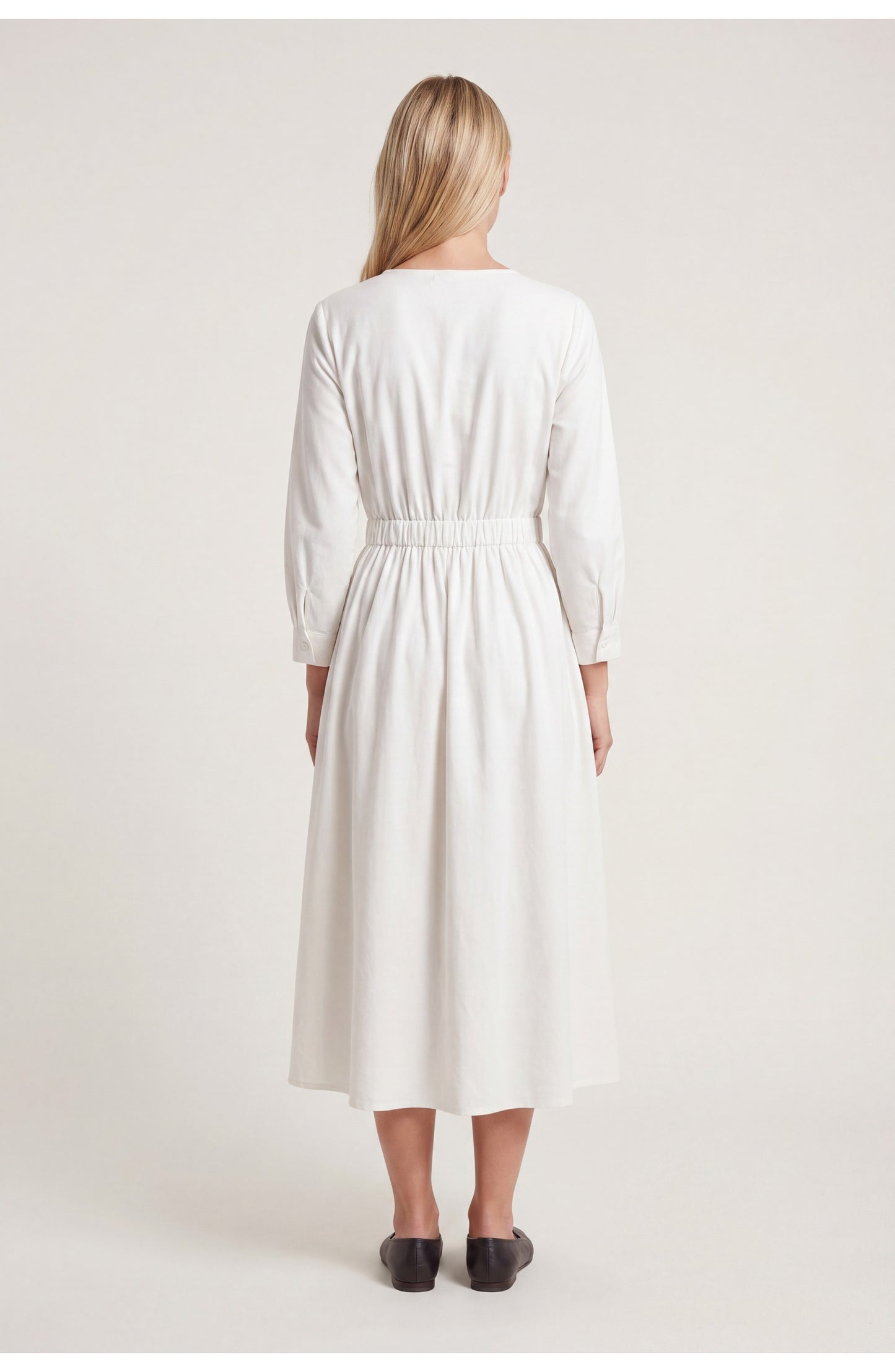 Dames Midi Jurk | Lange Mouwen | Elastische Taille