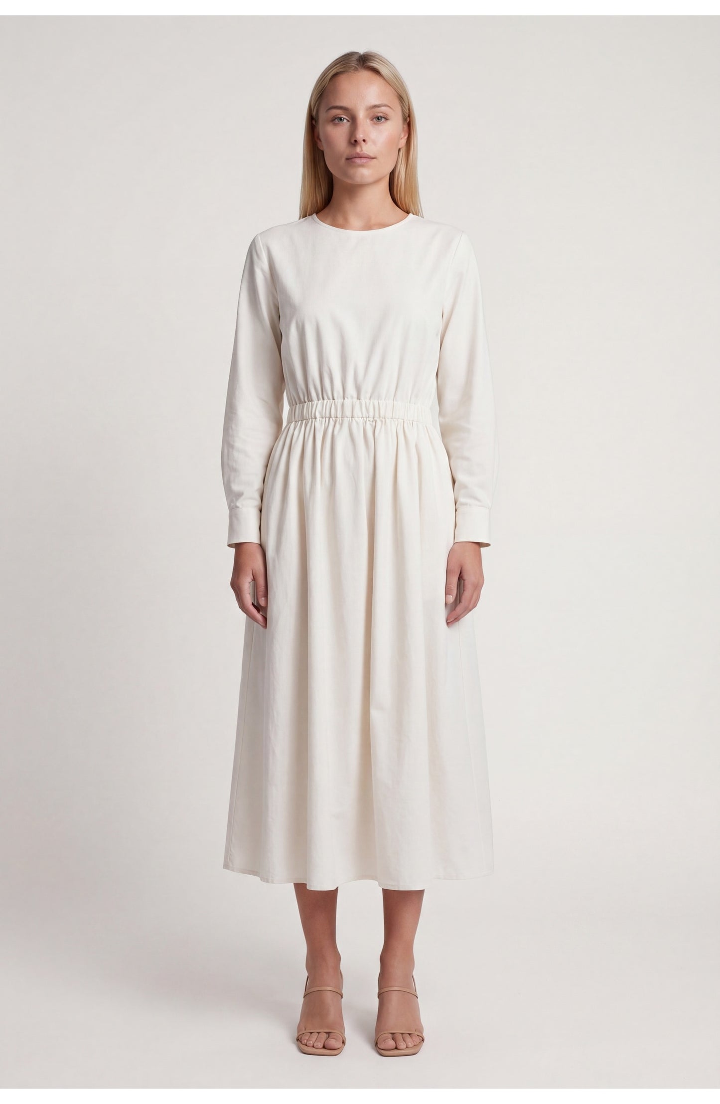 Dames Midi Jurk | Lange Mouwen | Elastische Taille