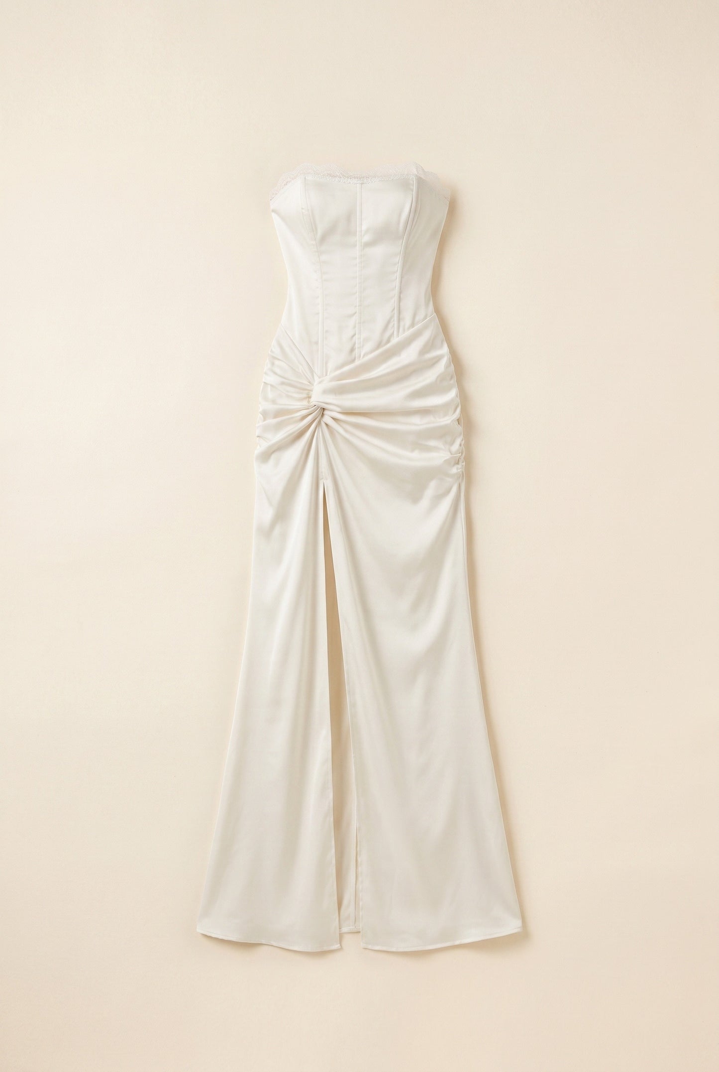 Women's Maxi Dress | Strapless Bandeau | High Split & Satin White