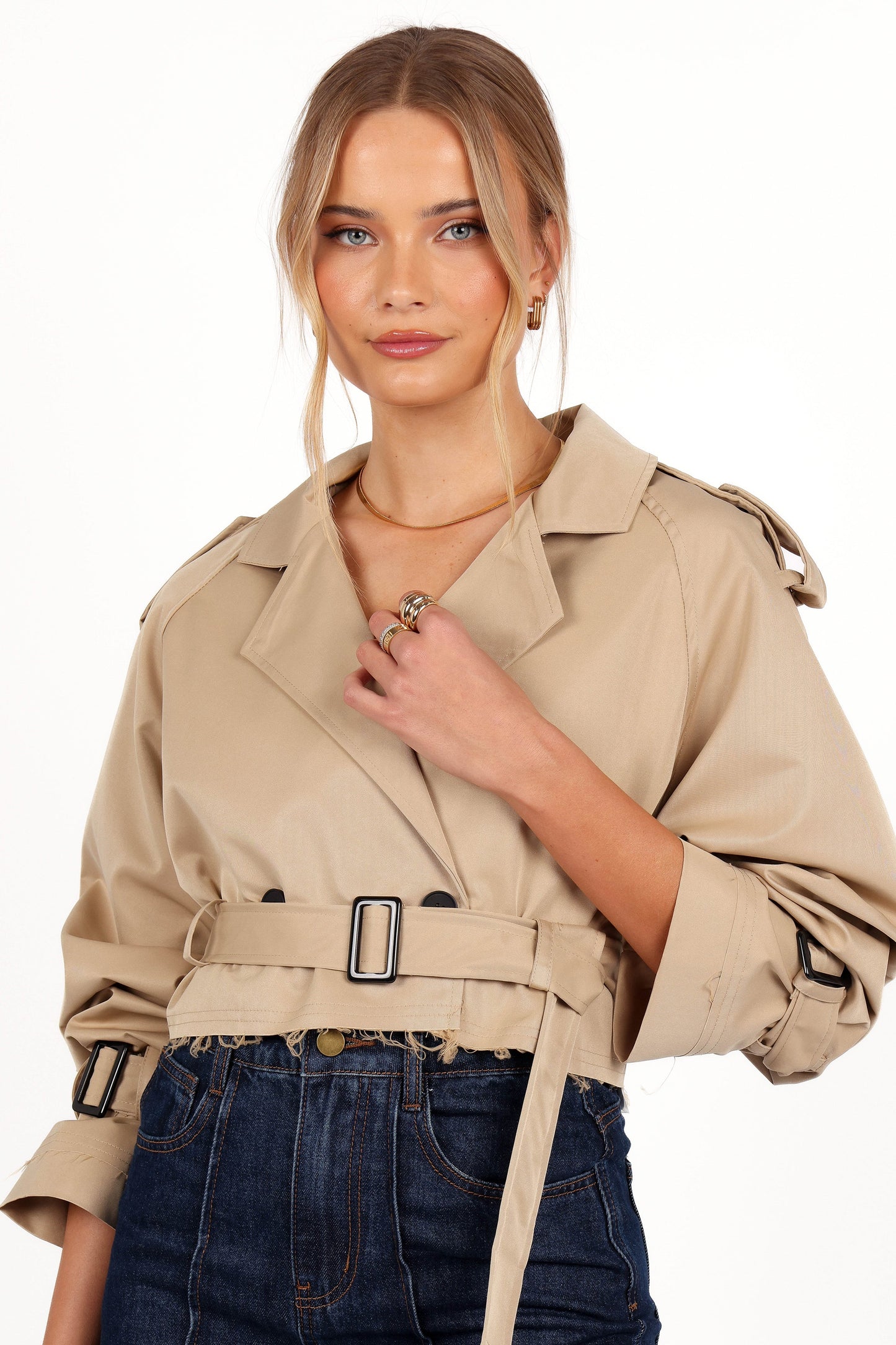 Iza Crop Trench Jas | Gelaagd Ontwerp met Franjezoom 0