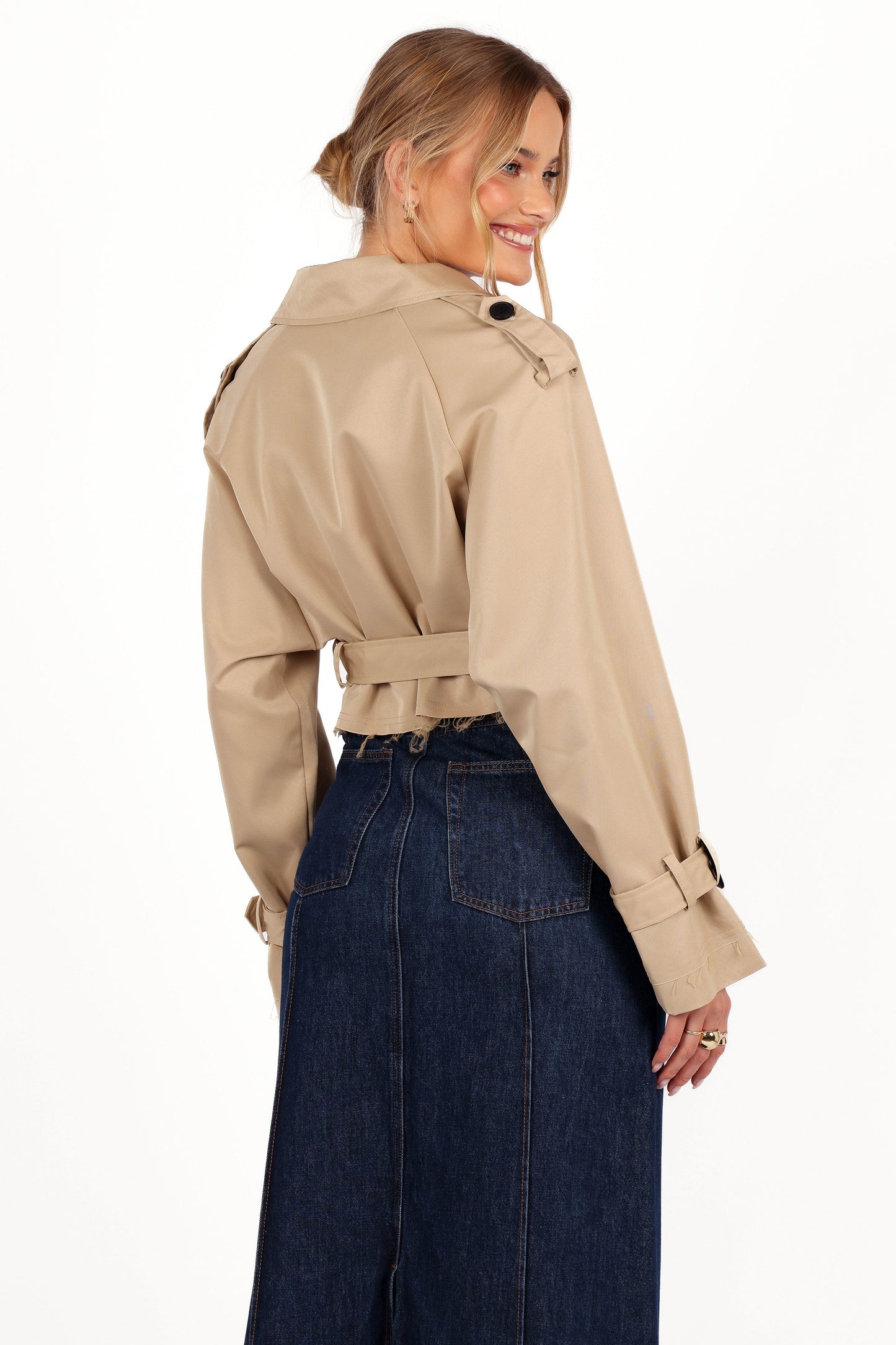 Iza Crop Trench Jas | Gelaagd Ontwerp met Franjezoom 4