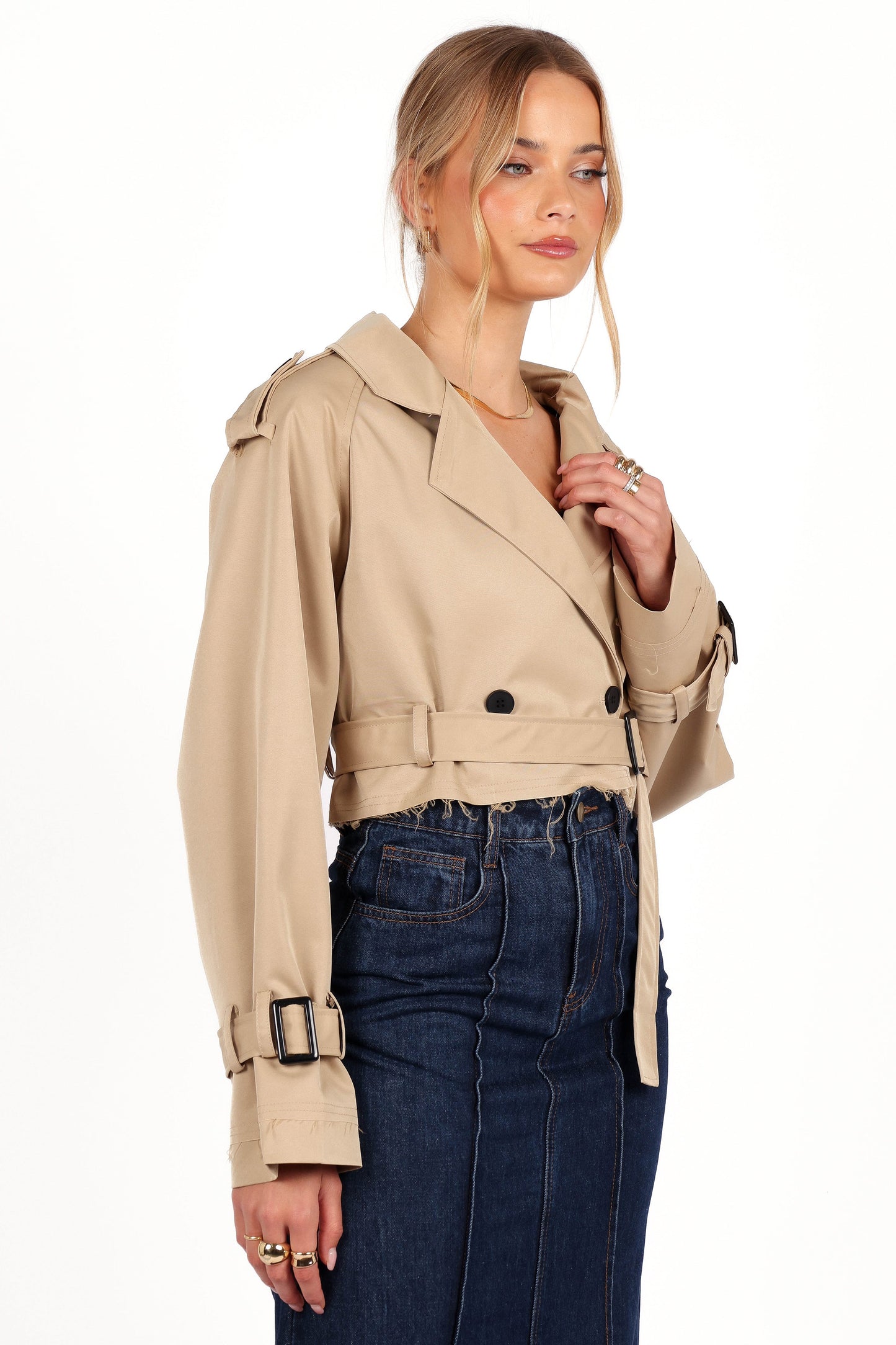 Iza Crop Trench Jas | Gelaagd Ontwerp met Franjezoom 5
