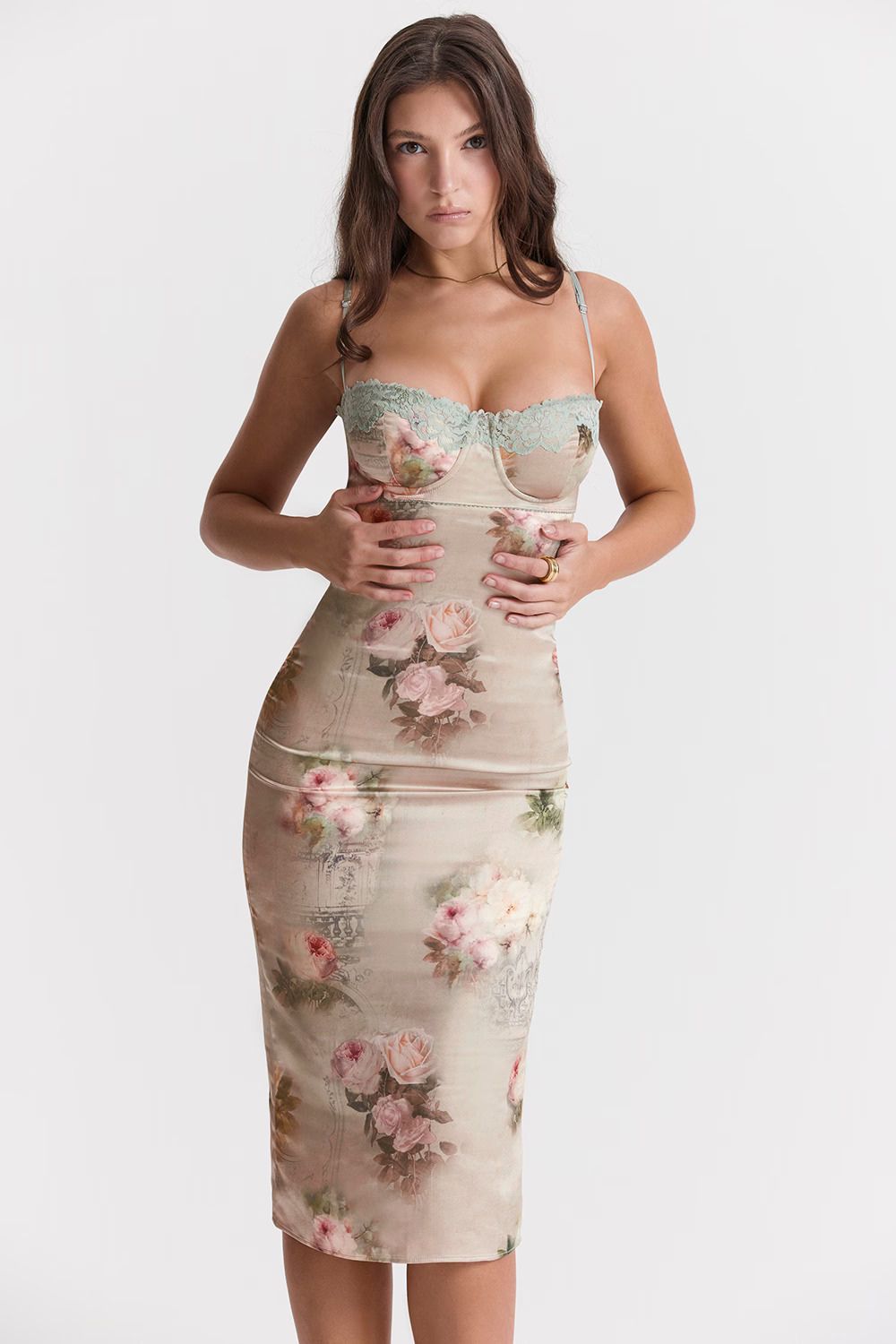 Jasmijn Midi Jurk Dames – Bloemenprint met Kant en Split 4