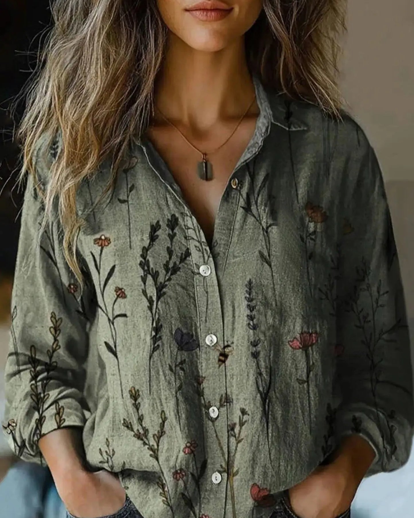 Annelise Dames Top | Bloemenprint | Lange Mouwen