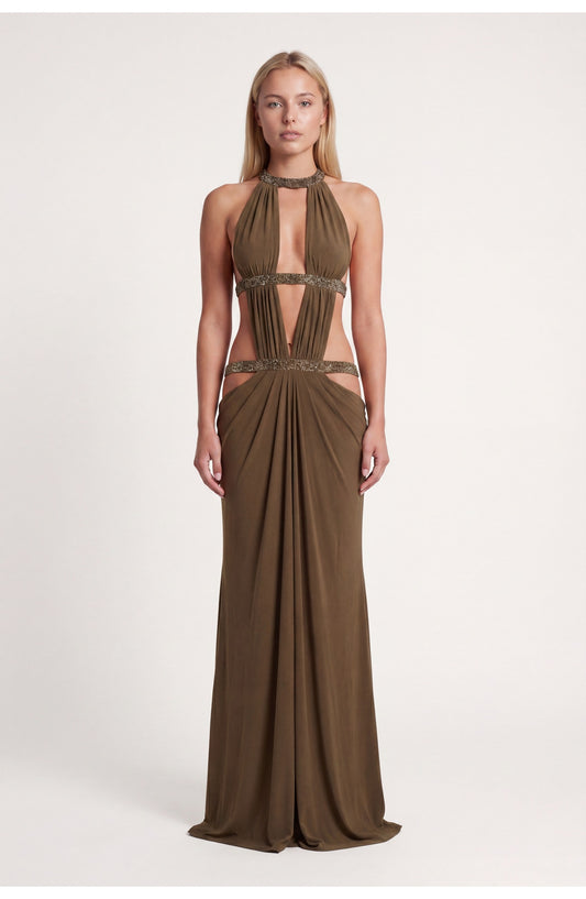 Noémie Women's Maxi Dress | Halter Neck | Layered Fringe