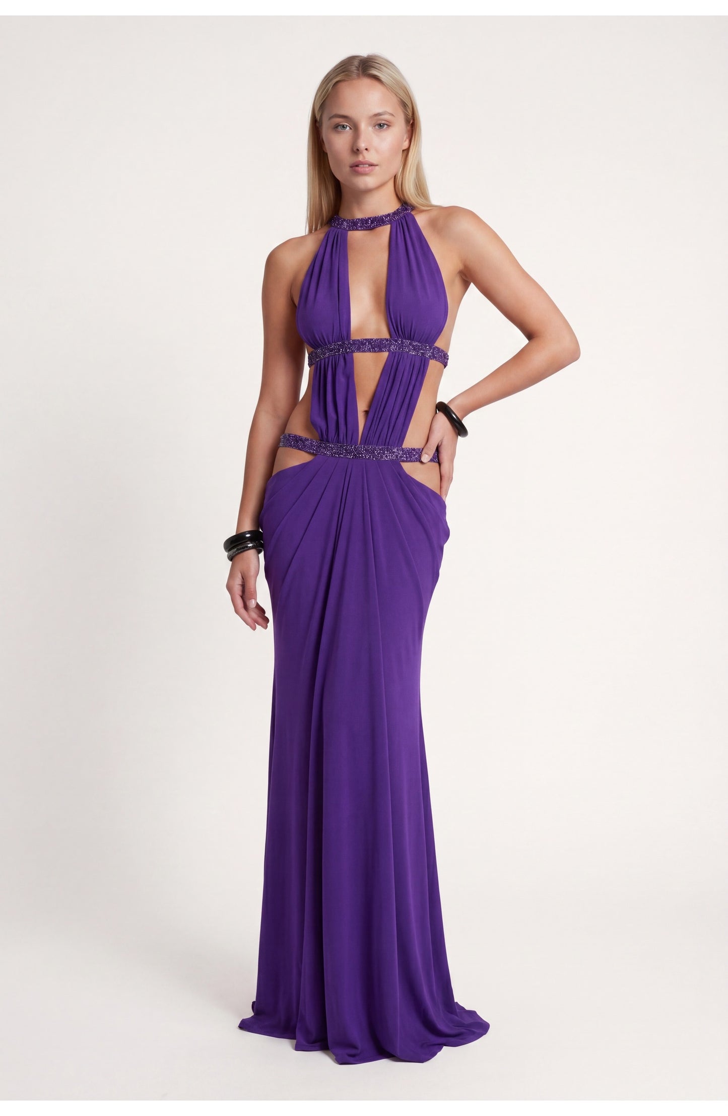 Noémie Dames Maxi Jurk | Halternek | Gelaagde Franje