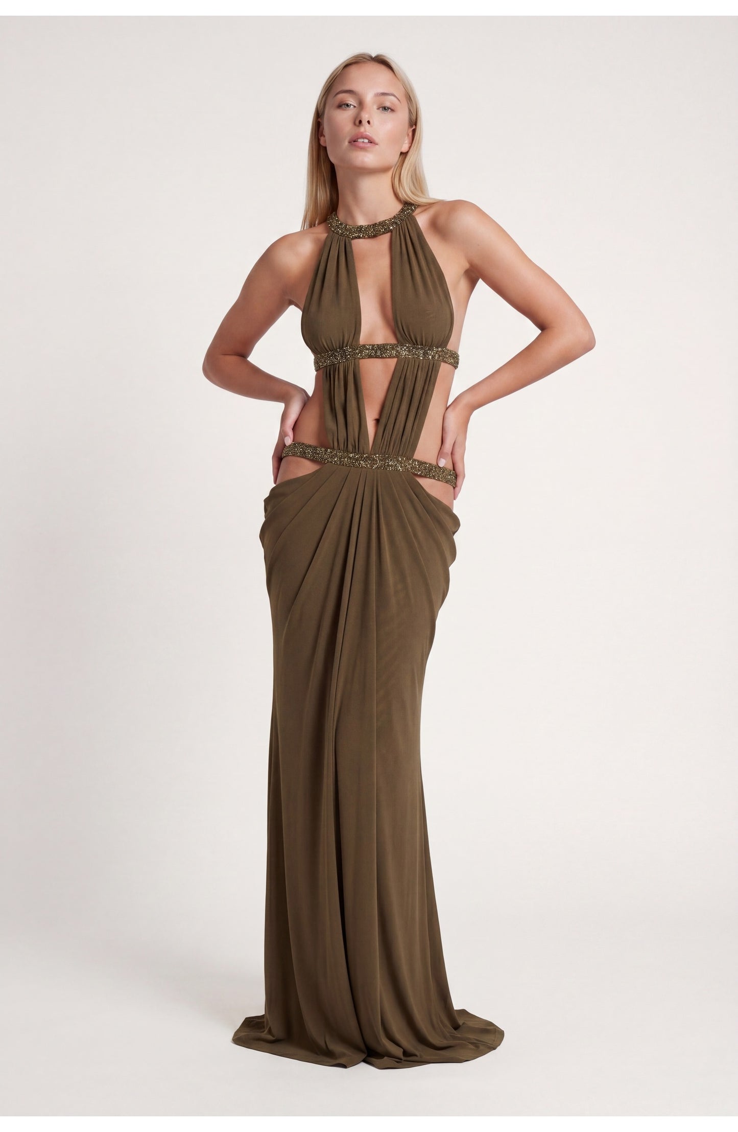 Noémie Dames Maxi Jurk | Halternek | Gelaagde Franje