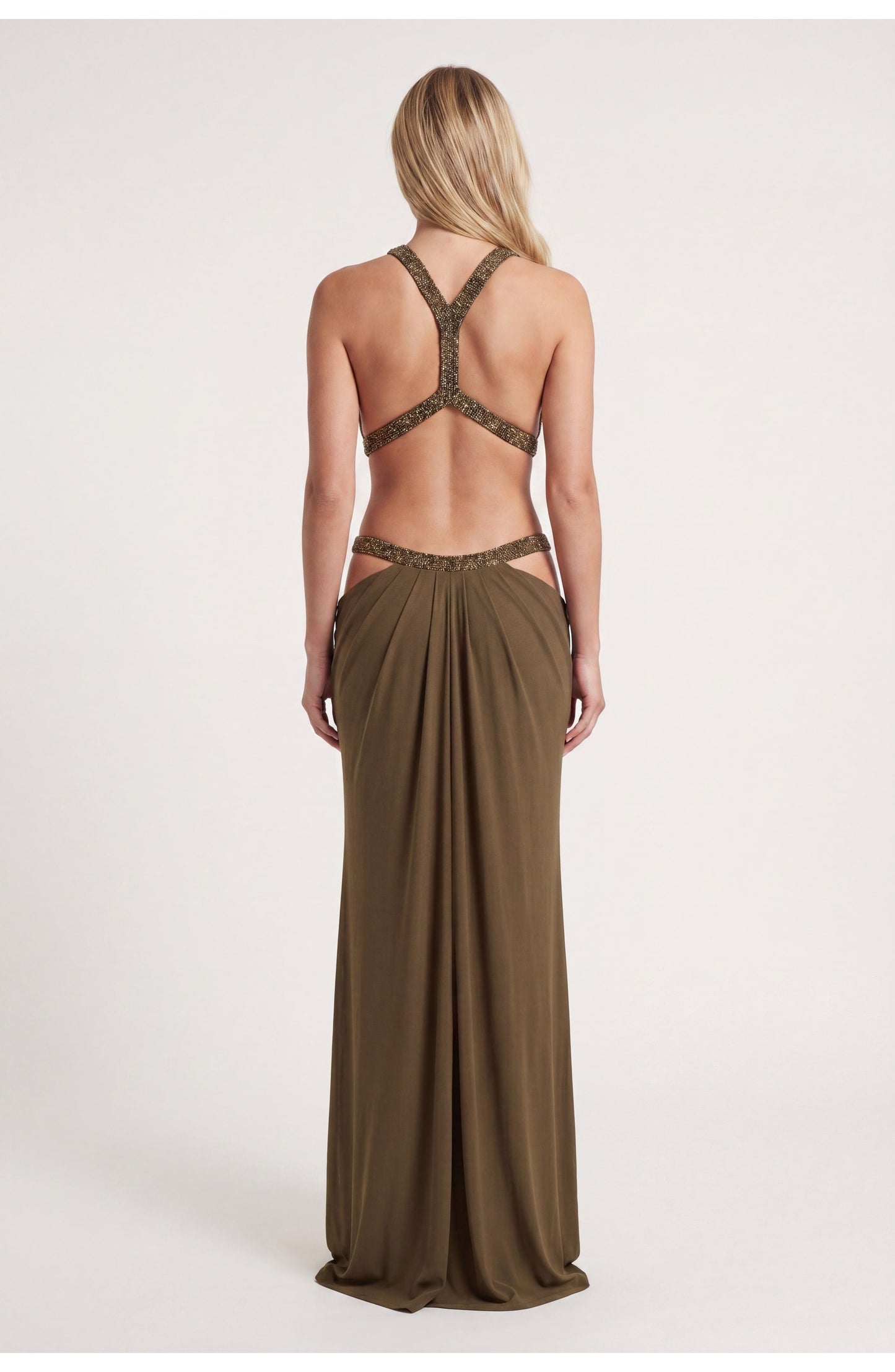 Noémie Dames Maxi Jurk | Halternek | Gelaagde Franje