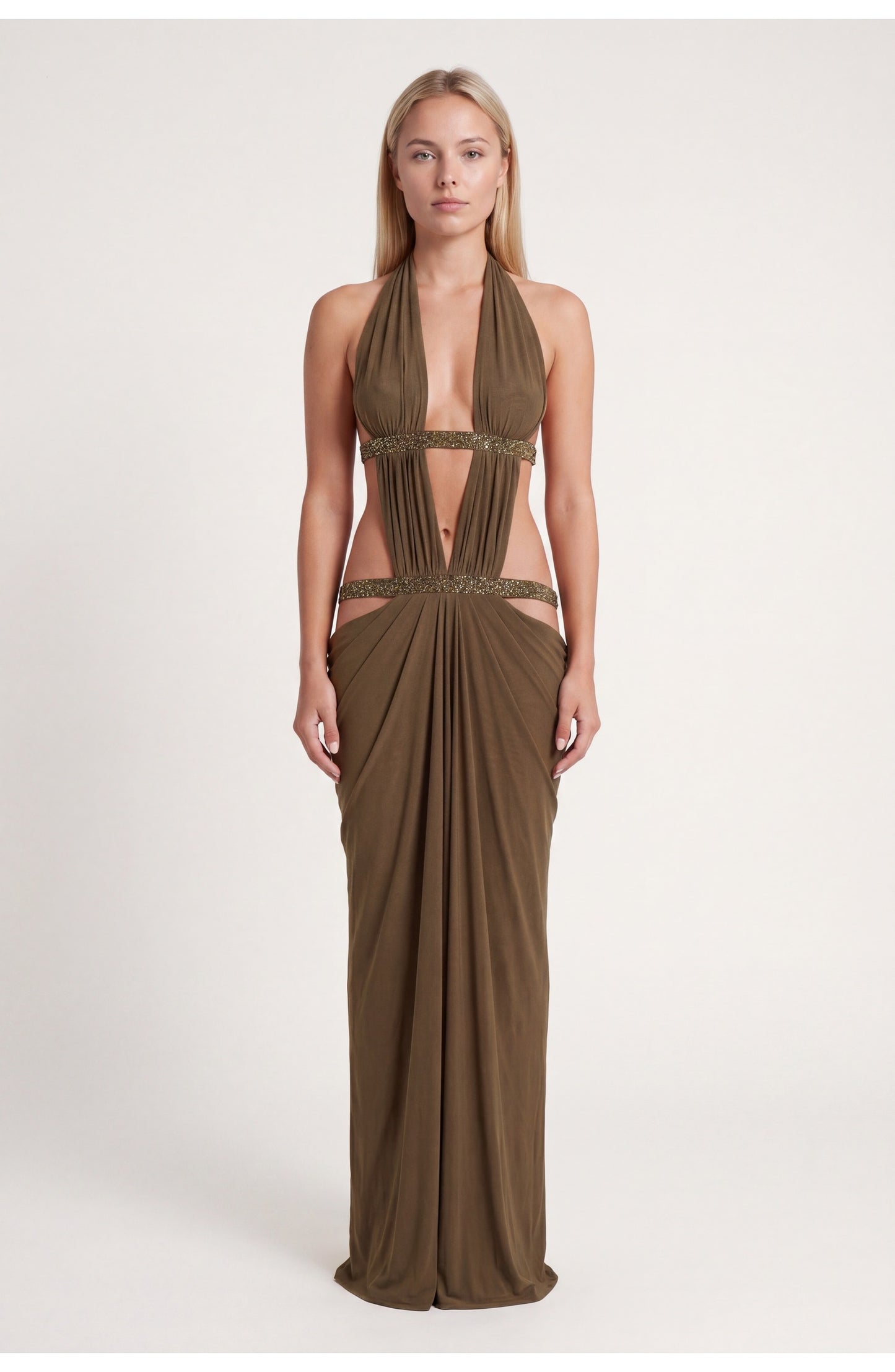 Noémie Dames Maxi Jurk | Halternek | Gelaagde Franje