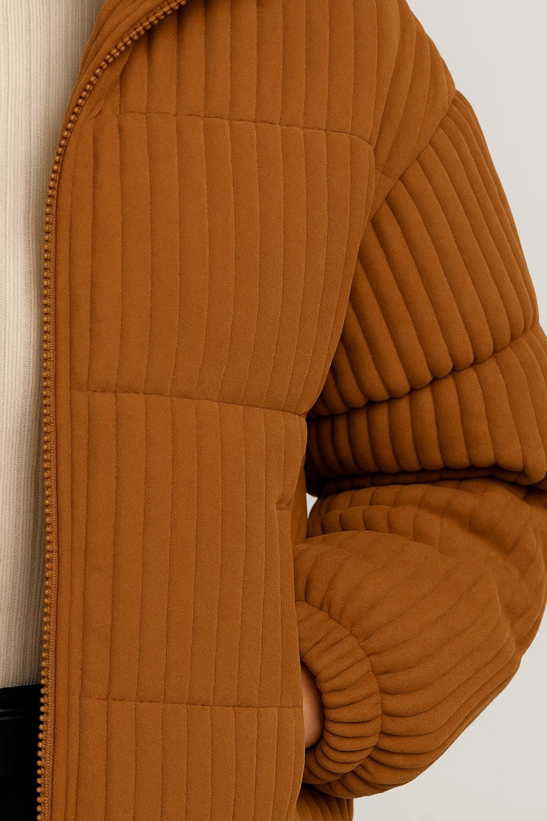 Kira Puffer Jas Dames Kort – Ribstructuur Met Opstaande Kraag 3