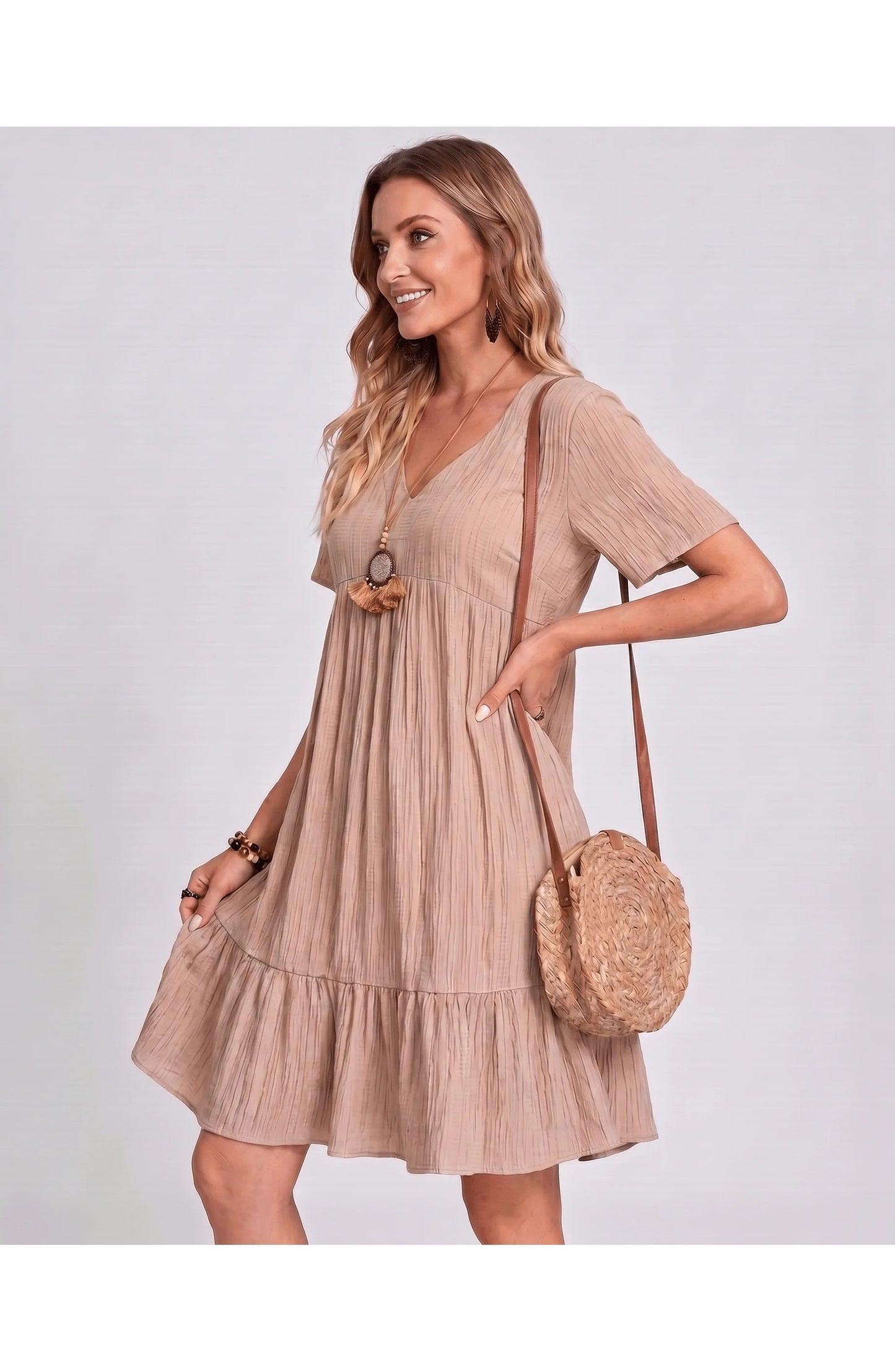 Constance Dames Mini Jurk | V-Hals | Gelaagde Volant
