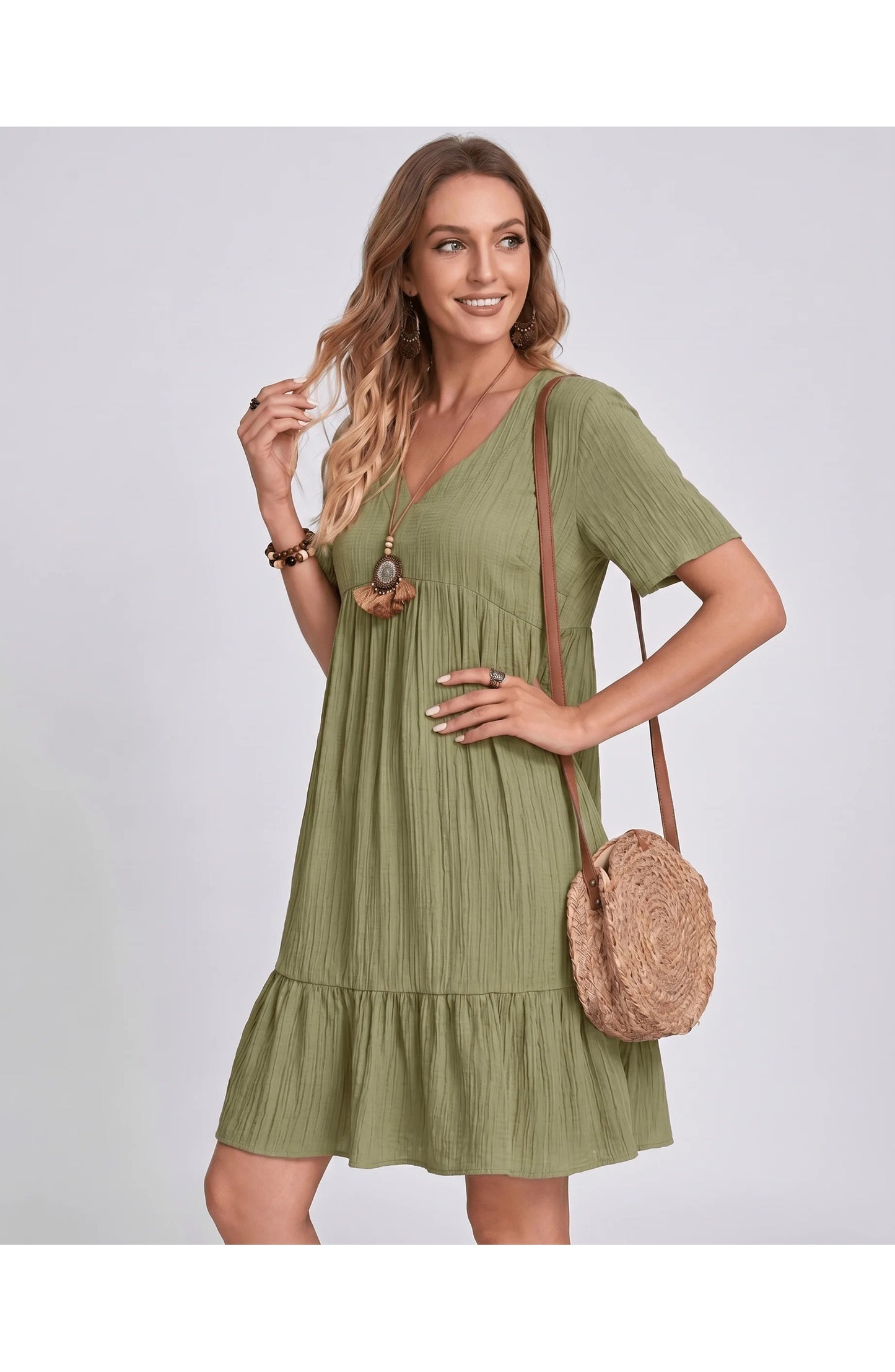 Constance Dames Mini Jurk | V-Hals | Gelaagde Volant