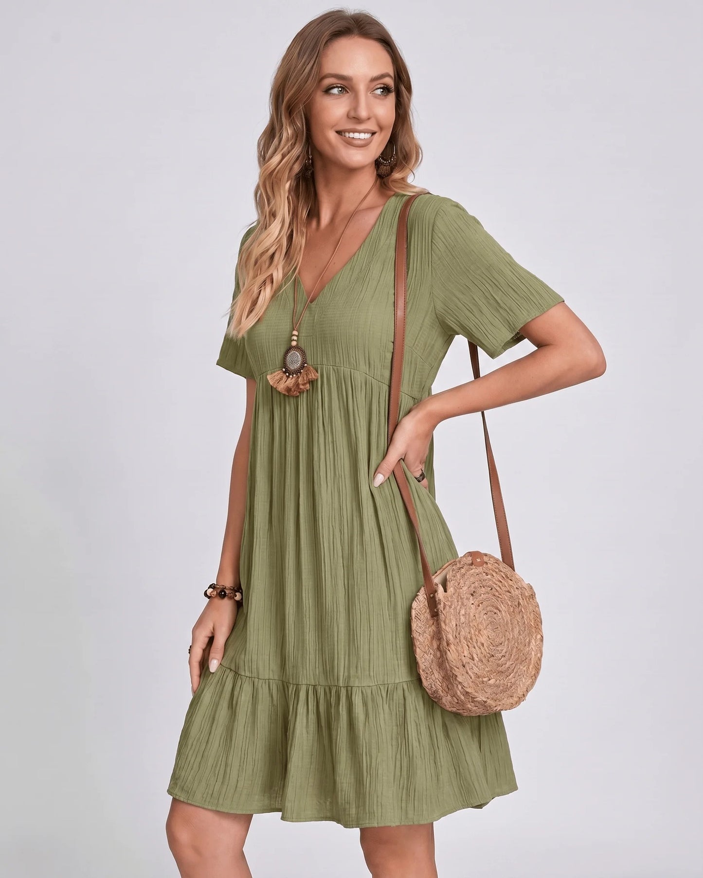 Toinette Dames Mini Jurk | V-Hals | Geribde Structuur