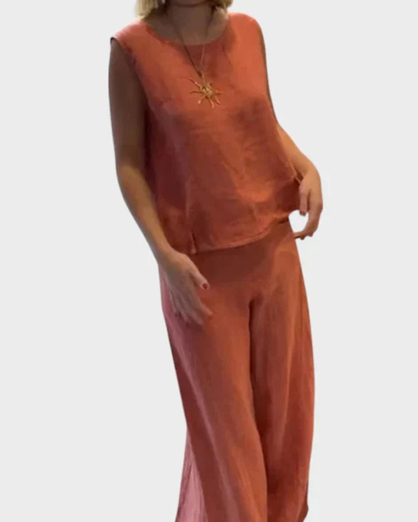 Andréa-Isaline Dames Co-Ord Set | Mouwloos Top | Wijde Pijpen
