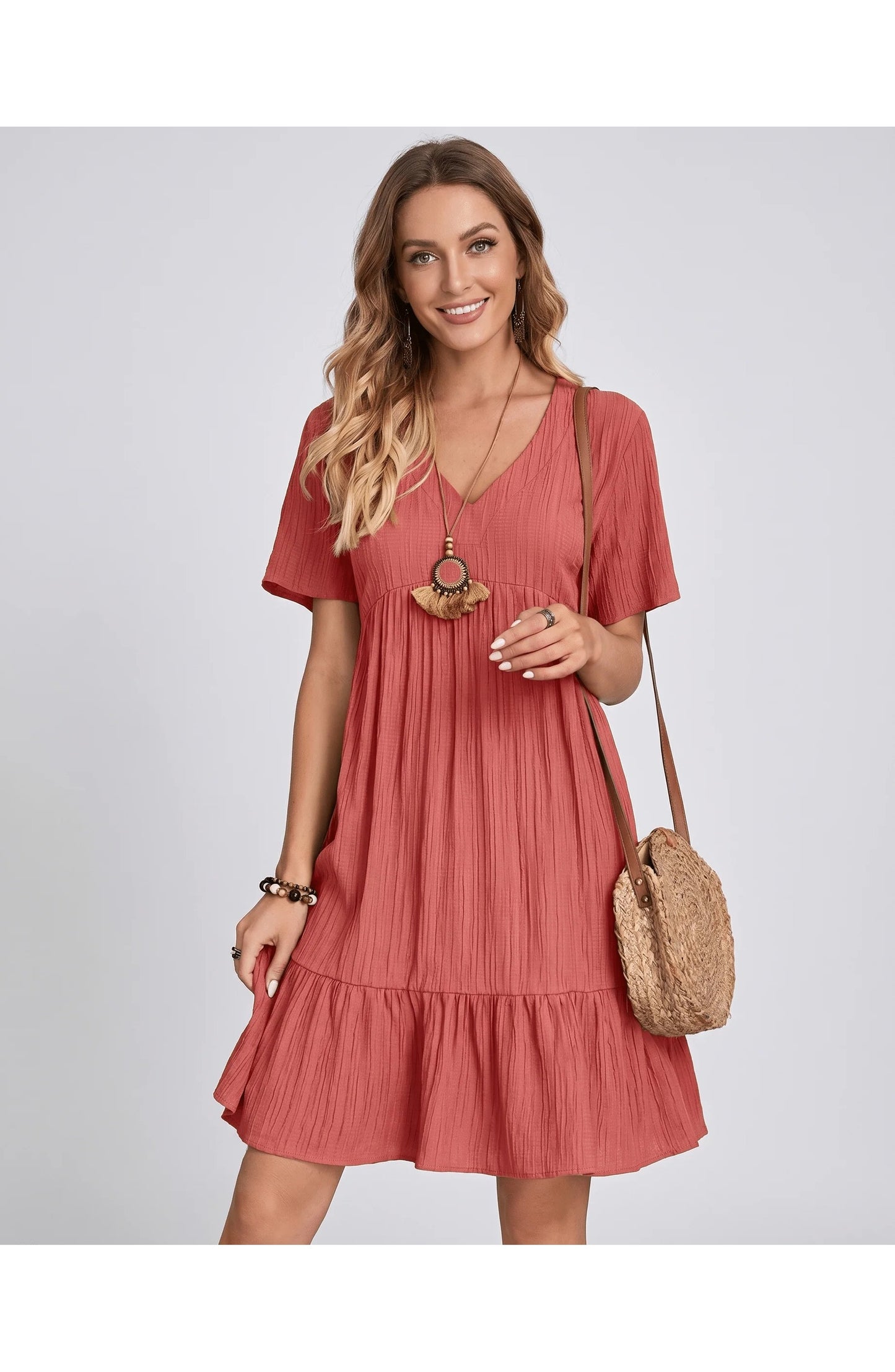 Constance Dames Mini Jurk | V-Hals | Gelaagde Volant