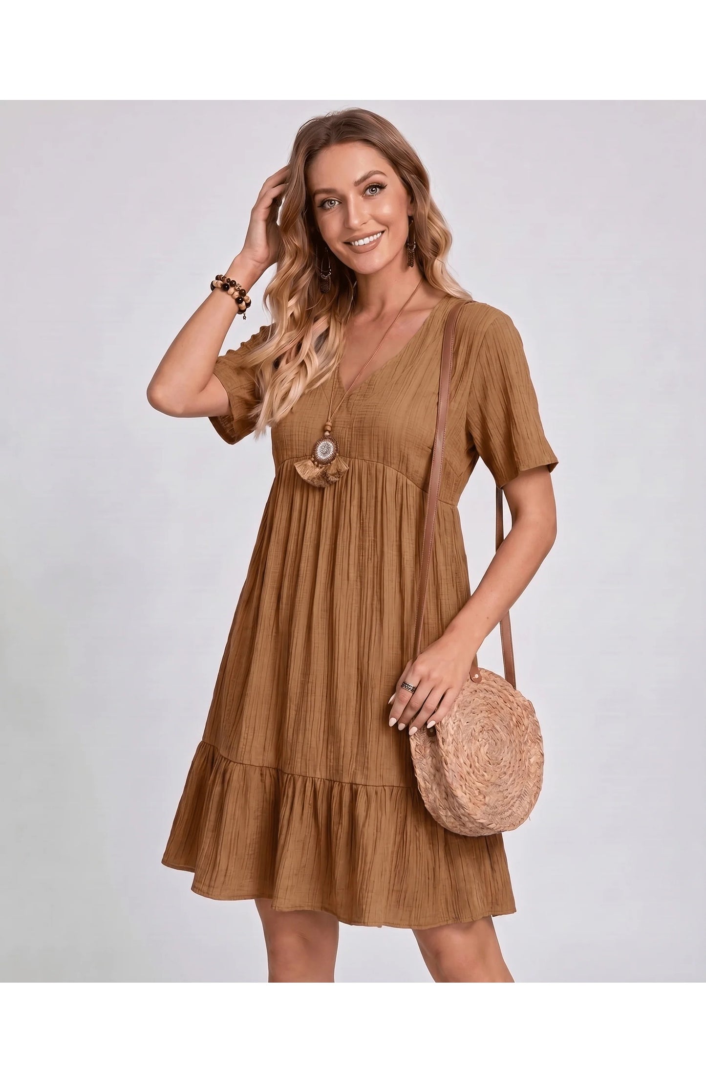 Constance Dames Mini Jurk | V-Hals | Gelaagde Volant